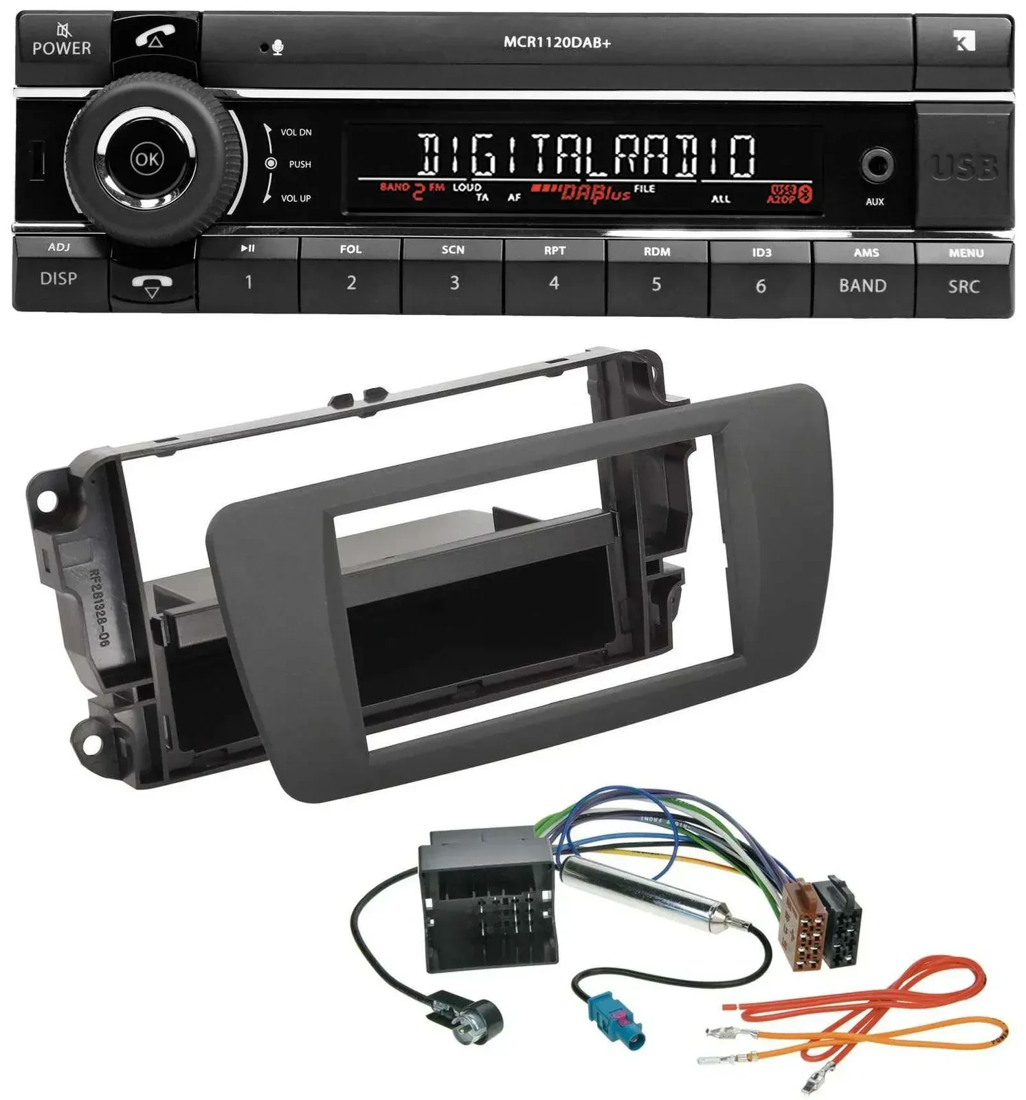 Автомагнитола Kienzle Bluetooth MP3 USB DAB для Seat Ibiza (с 2012), серый Tuam