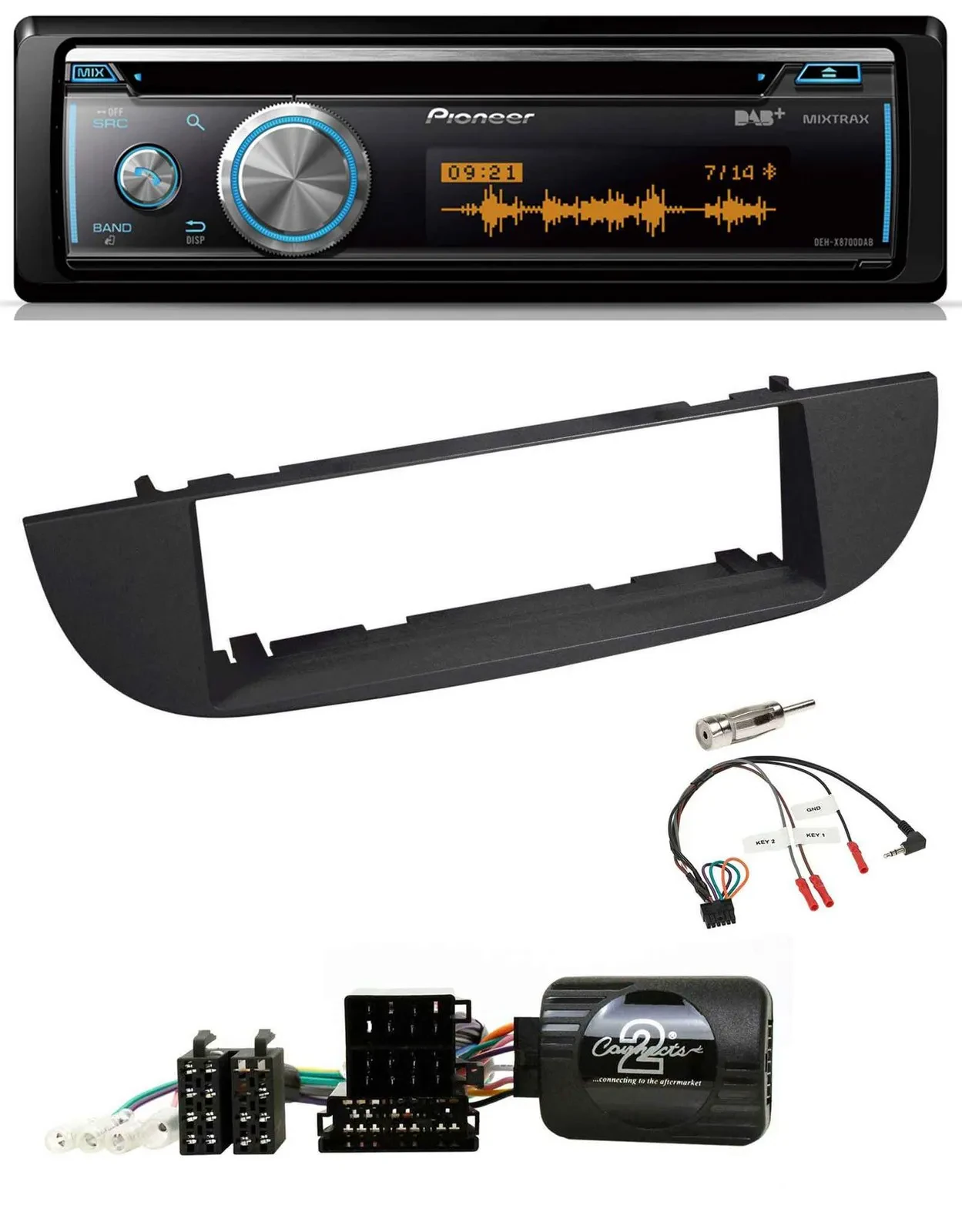 Pioneer Lenkrad DAB USB CD Bluetooth Autoradio für Fiat 500 ab 2007 schwarz