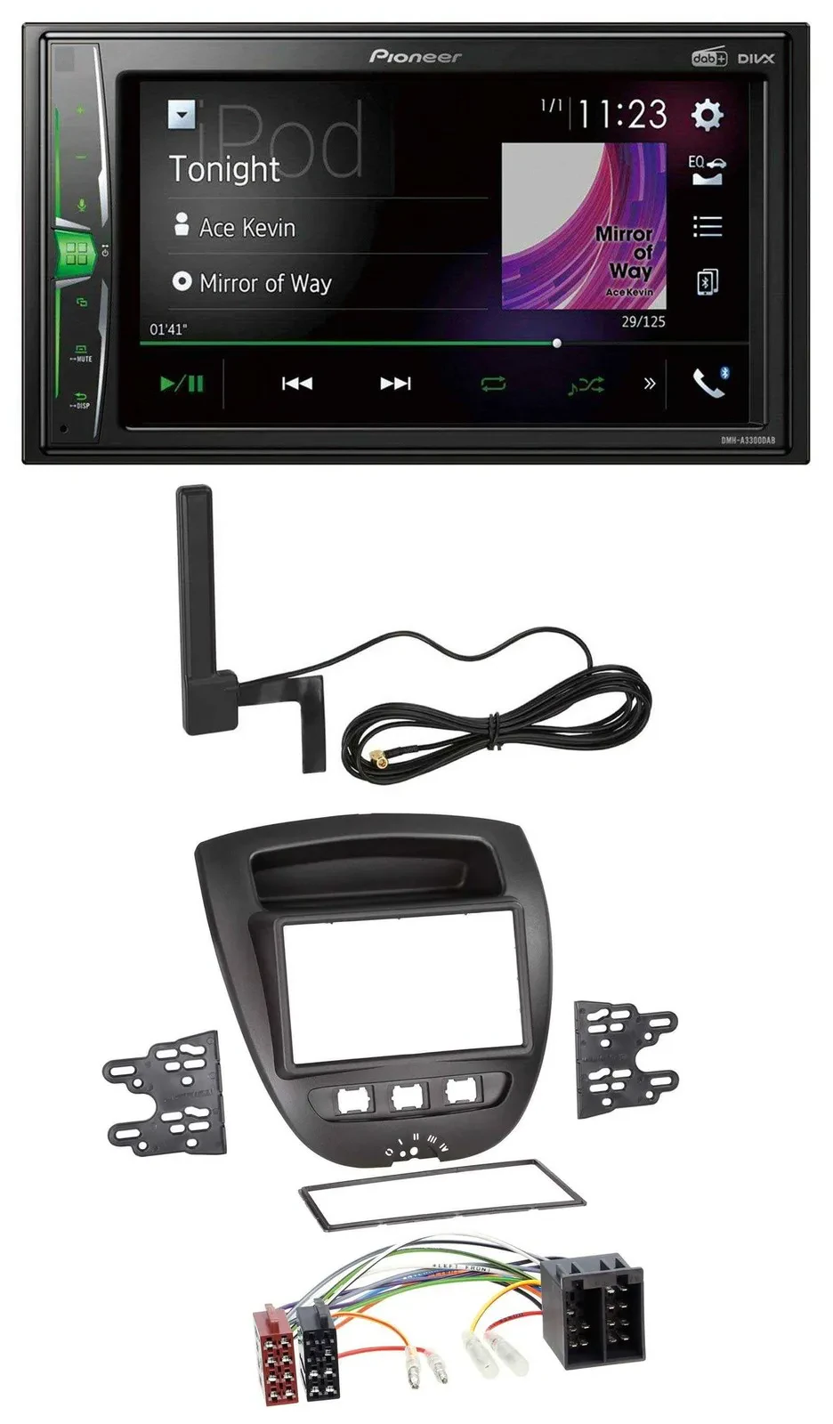 Автомагнитола Pioneer 2 DIN, DAB, Bluetooth, MP3, AUX для Citroen C1, Toyota Aygo, Peugeot