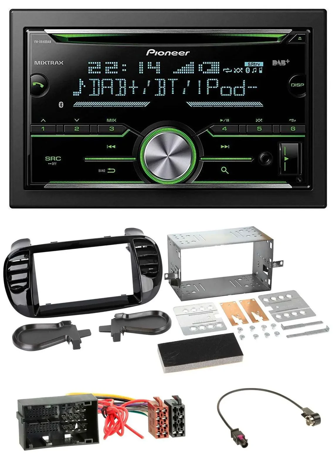 Автомагнитола Pioneer 2DIN, Bluetooth, DAB, USB, CD, для Fiat 500 (с 2012), черная