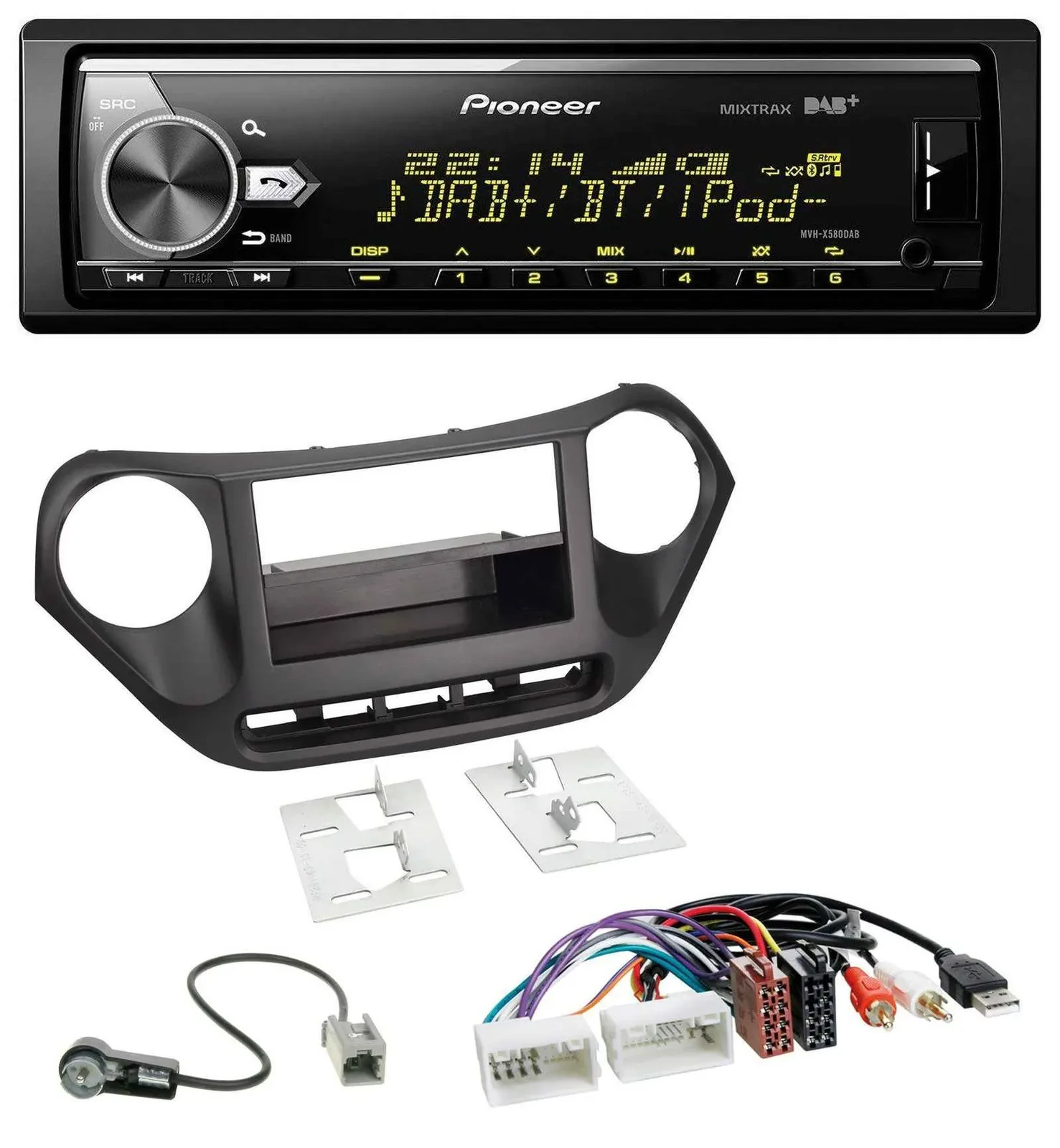 Pioneer Bluetooth USB DAB MP3 Autoradio für Hyundai i10 (ab 2013) AUX USB