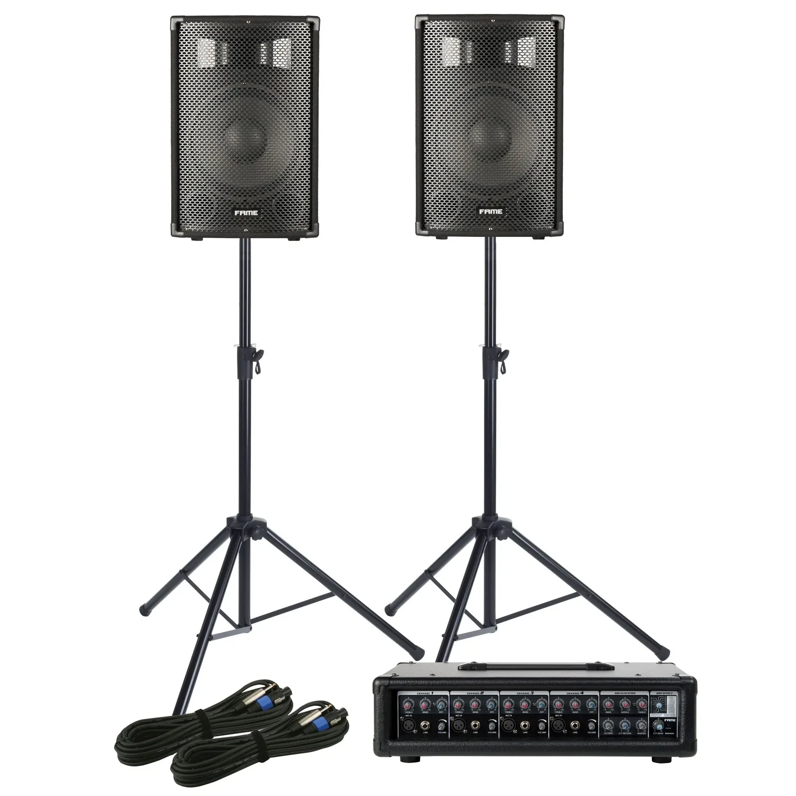 Audio Adv Pack 12, 2x 12" Passive Speaker, Powermixer, Alu Stands, 10m Cable