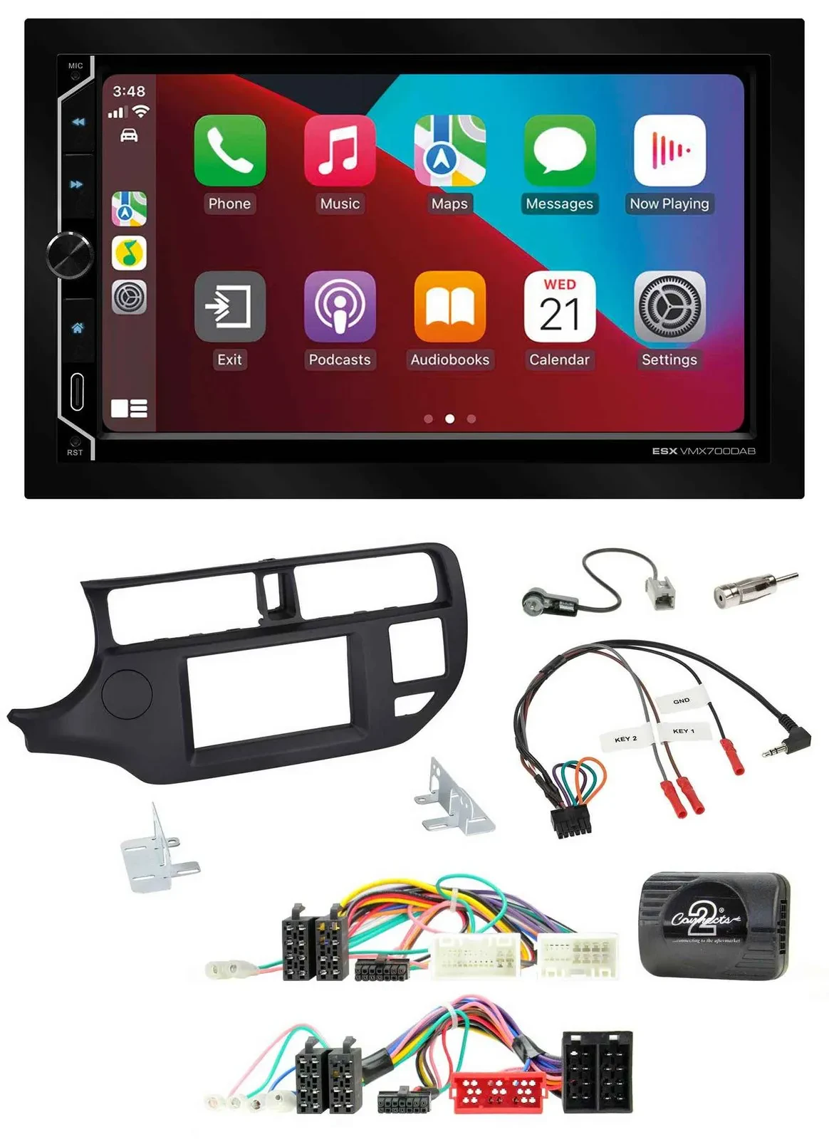 ESX 2DIN DAB USB Lenkrad Bluetooth Autoradio für Kia Rio UB 11-15 schwarz