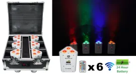 Rockville RF WEDGE PACK WHITE (6) Battery Wireless DJ Wash Lights+RF Remote+Case