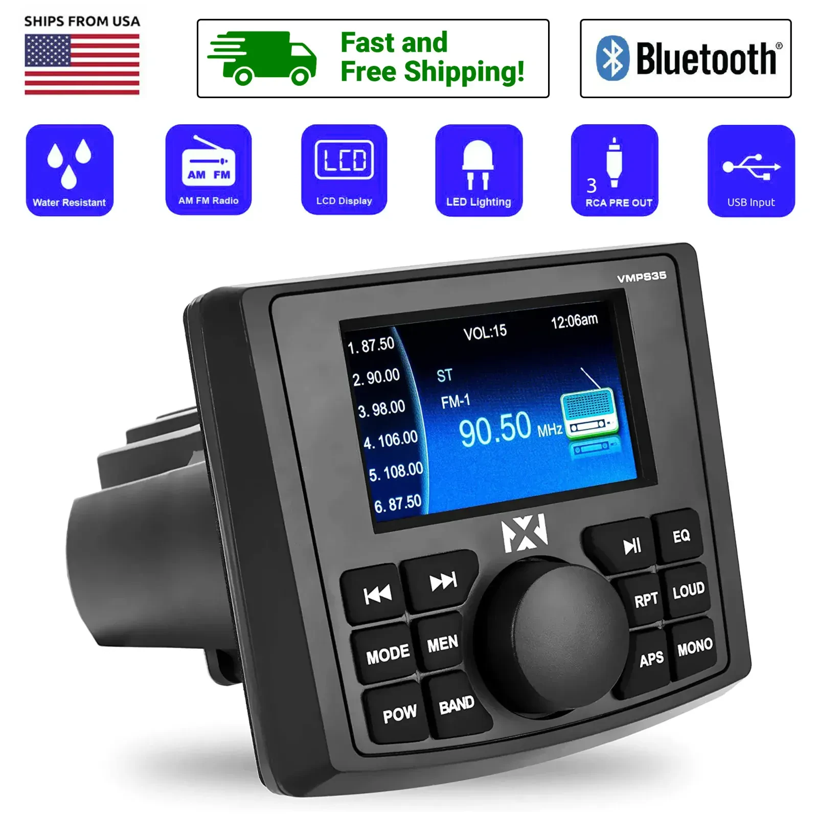 Автомагнитола для морского применения NVX VMPS35 3.5" дисплей, Square Gauge Style