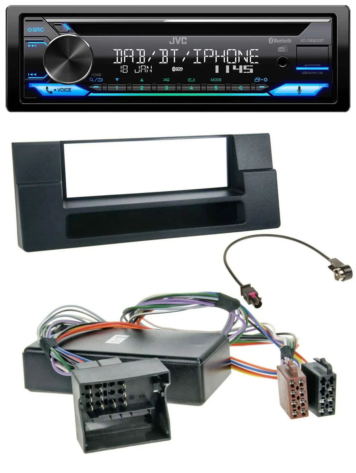 JVC Bluetooth MP3 USB DAB CD Autoradio für BMW X5 E53 5er E39 Ablagefach Quadloc
