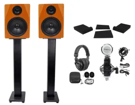 (2) Rockville DPM5C 5.25" 300w Dual Studio Monitors+36" Stands+Headphones+Mic