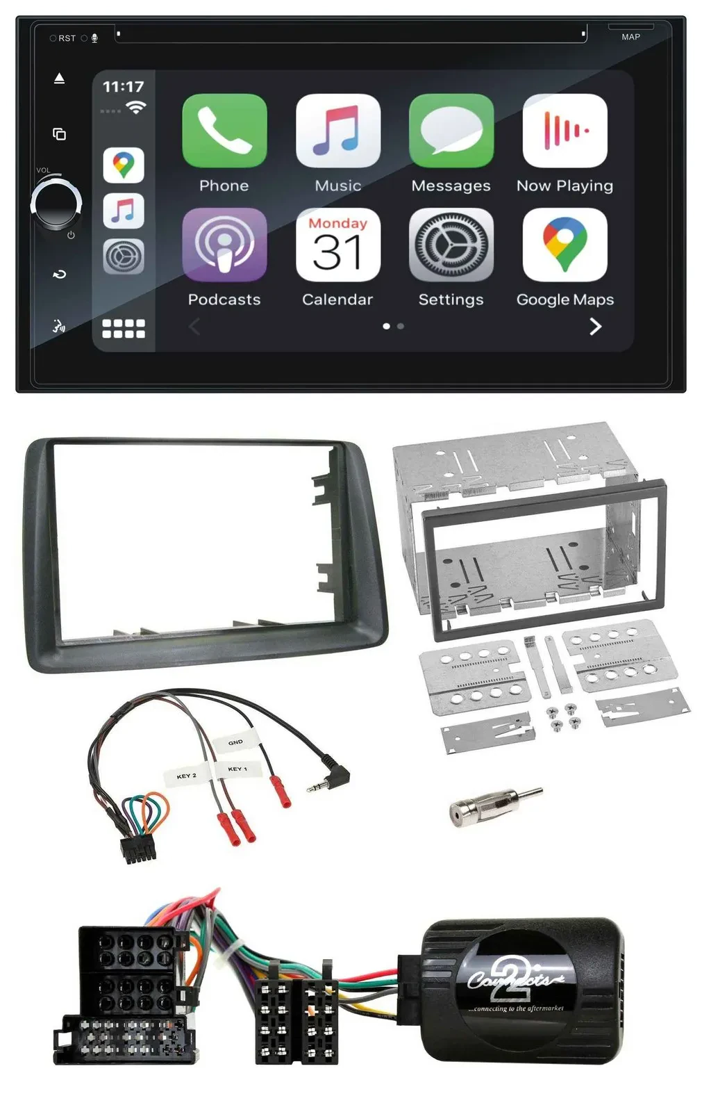 Автомагнитола Blaupunkt 2DIN, навигация, DAB, Bluetooth, USB, TMC для Fiat Panda 2004–2007, поддержка кнопок на руле