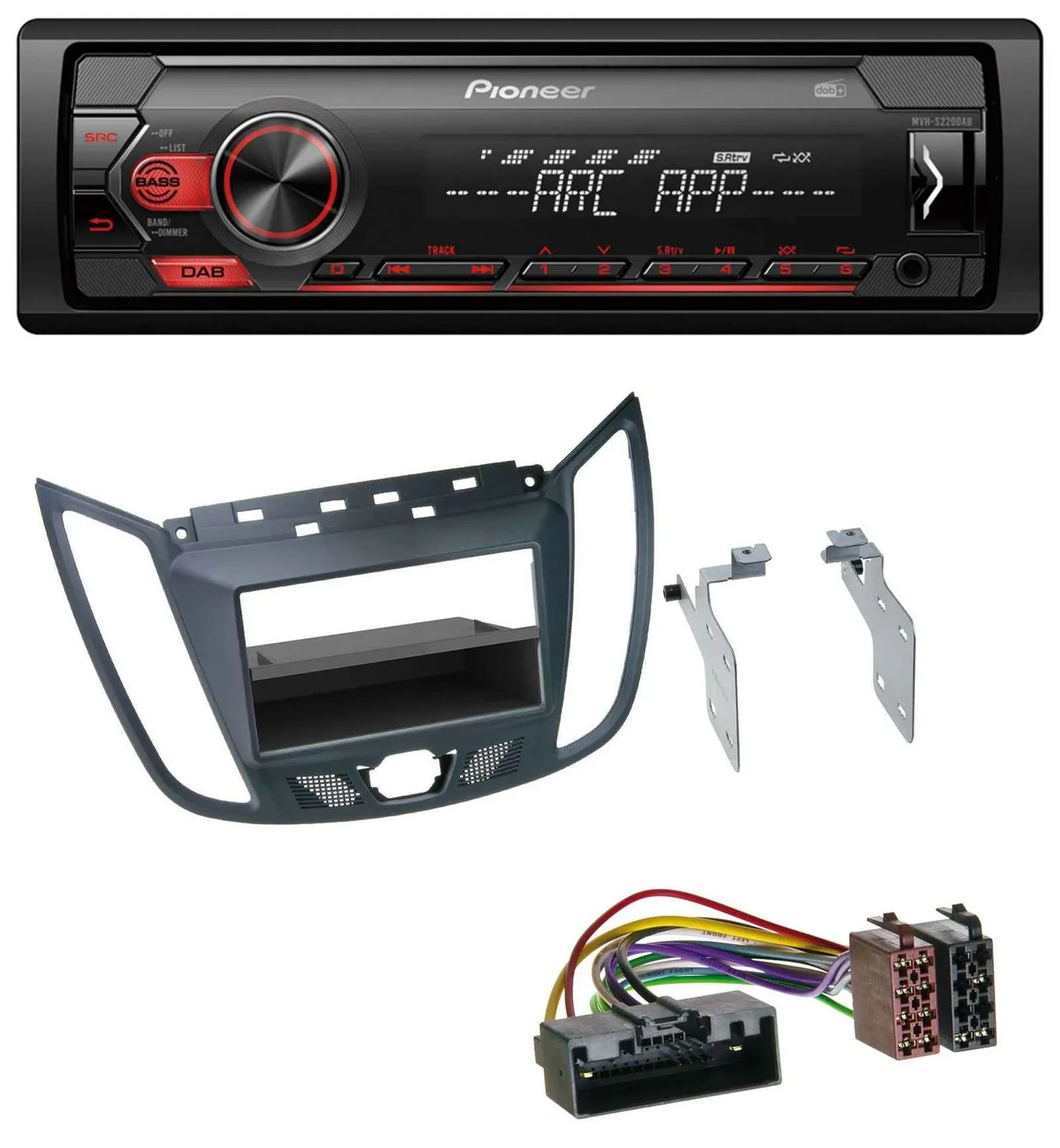 Pioneer DAB 1DIN MP3 AUX USB Autoradio für Ford C-Max / Kuga - dunkelgrau