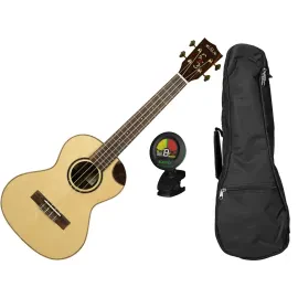 Kala KA-SRT-SC Solid Spruce Scallop CW Tenor Ukulele, Gloss Natural w/ Bag and T
