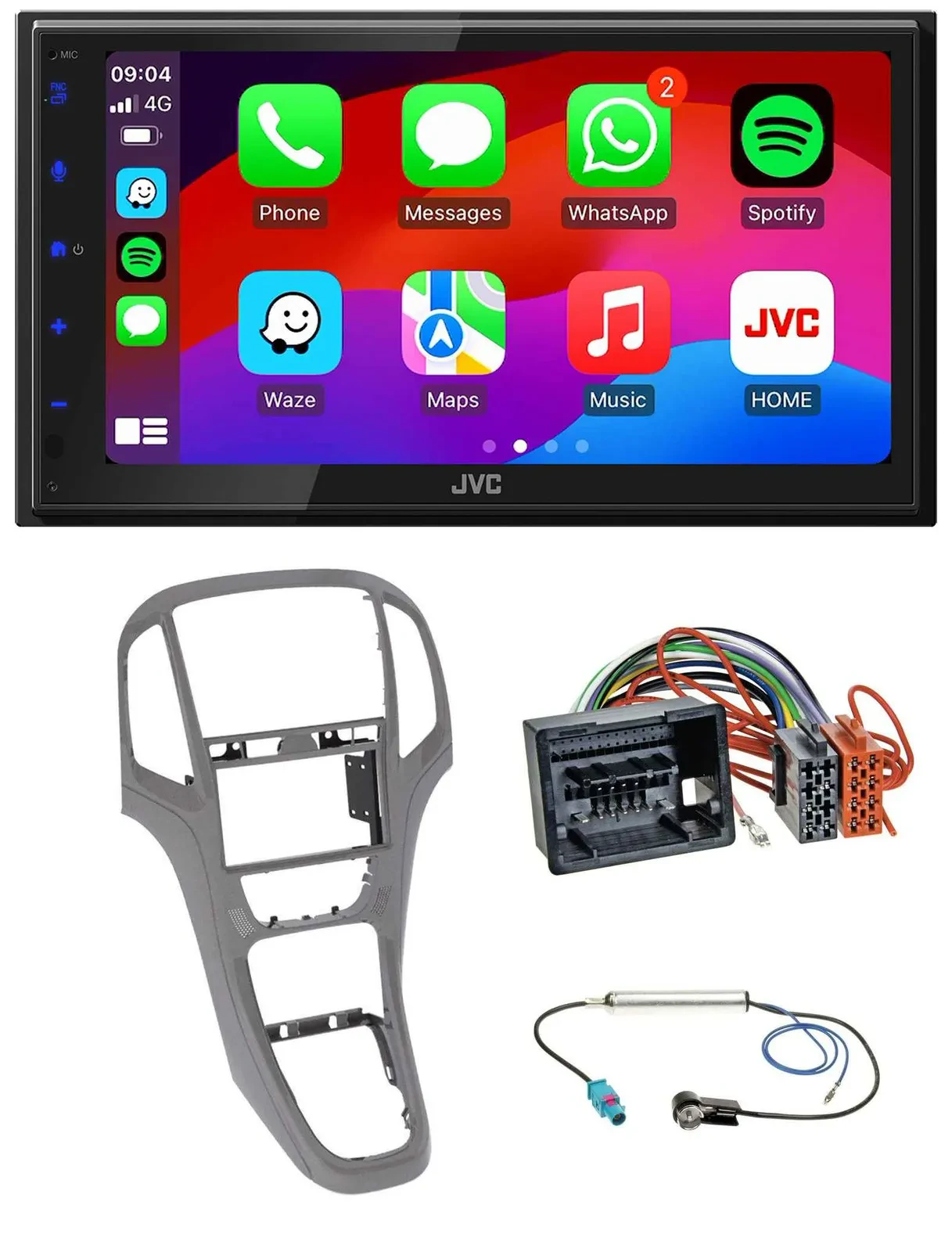 Автомагнитола JVC 2DIN Bluetooth USB MP3 DAB для Opel Astra J (с 2009), титаново-серый