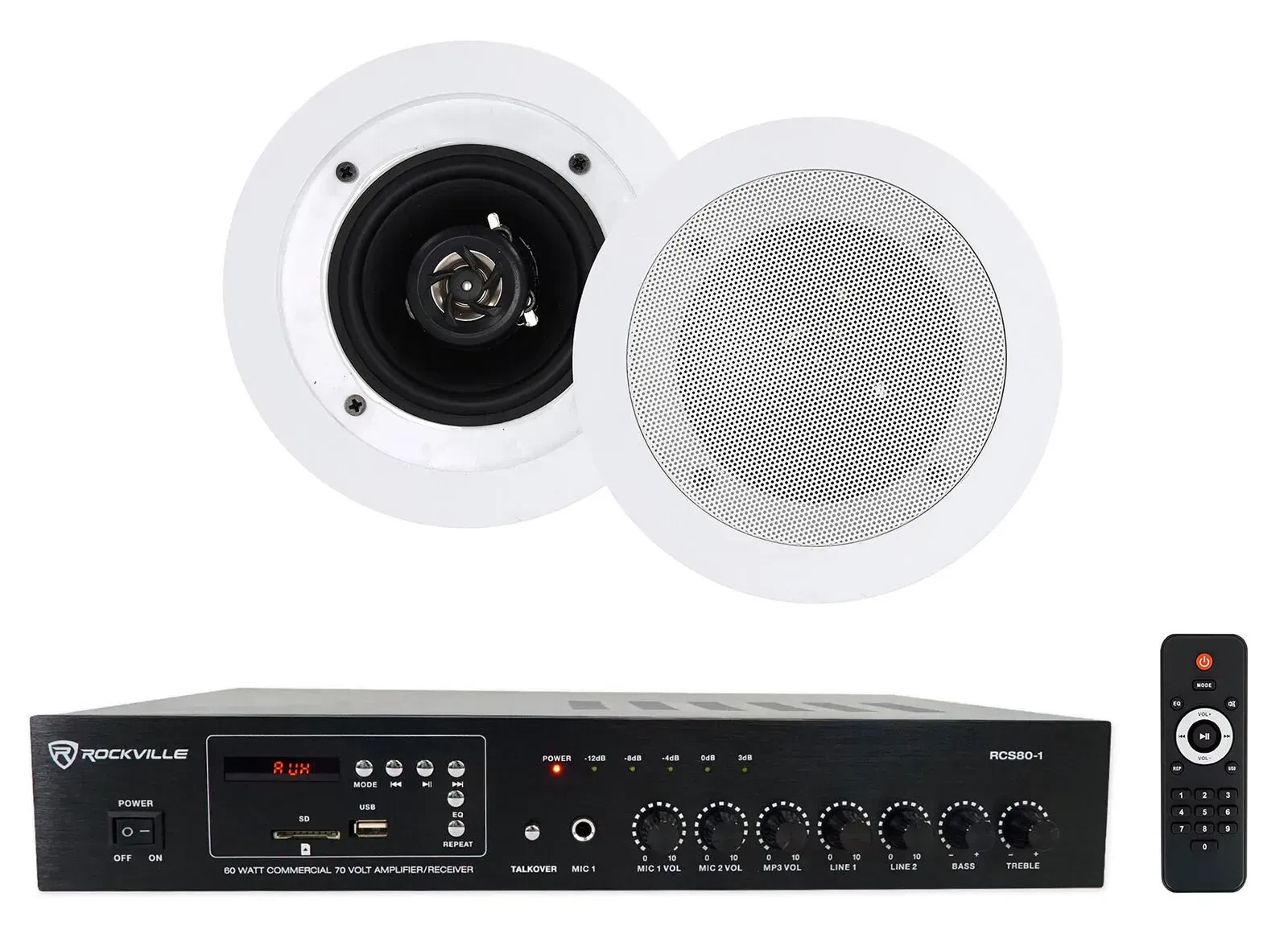 Трансляционный усилитель Rockville RCS80-1 Black с потолочной акустикой