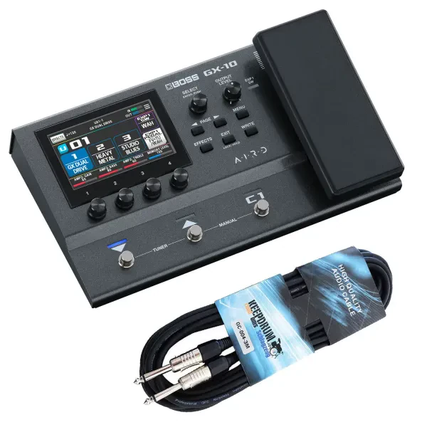 Boss GX-10 Effektgerät Multi-Effektprozessor für Gitarre und Bass mit Kabel