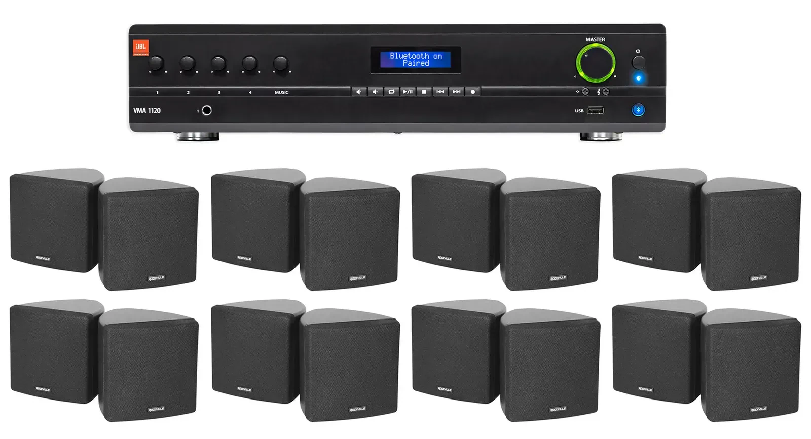 Настенная акустика JBL Cube 70v Black с усилителем (16 штук)