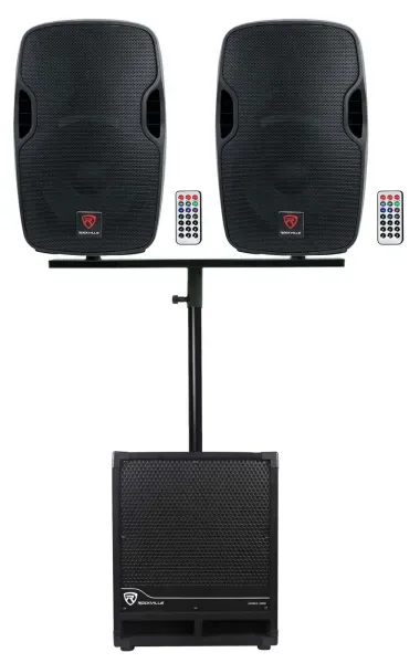 Rockville DJ Package w/ (2) 12" Active Speakers+Dual Mount+12" Powered Subwoofer