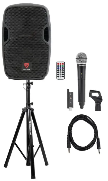 Rockville BPA8 8" Powered Active DJ PA Speaker w/ Samson Wireless Mic+Clip