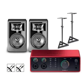 Focusrite Scarlett 4i4 Gen 4 -JBL 3 Series Studio Monitors/Stands/Cables 305MKII