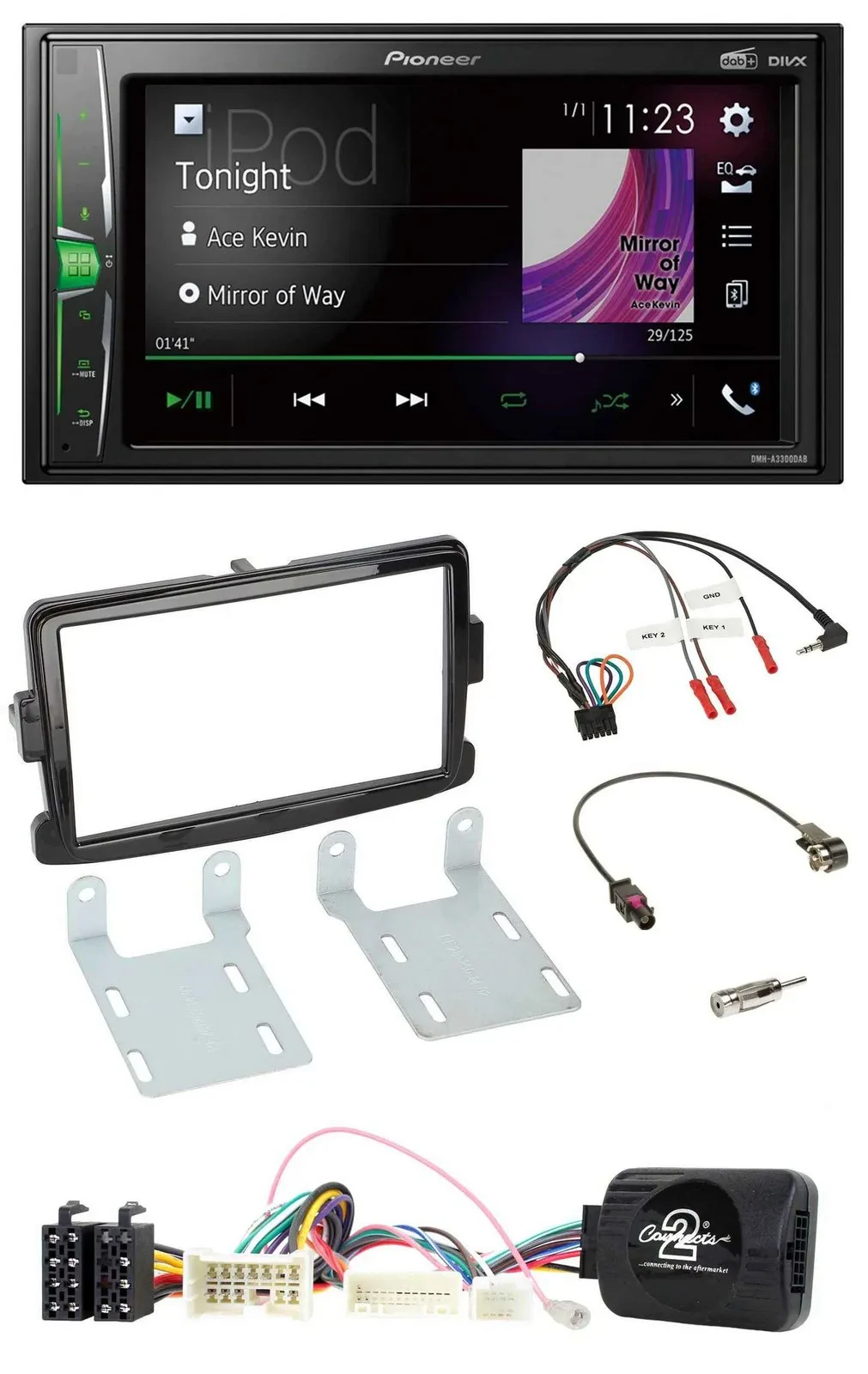 Автомагнитола Pioneer 2-DIN DAB USB Bluetooth для Dacia (с 2012), черный глянец, поддержка управления на руле