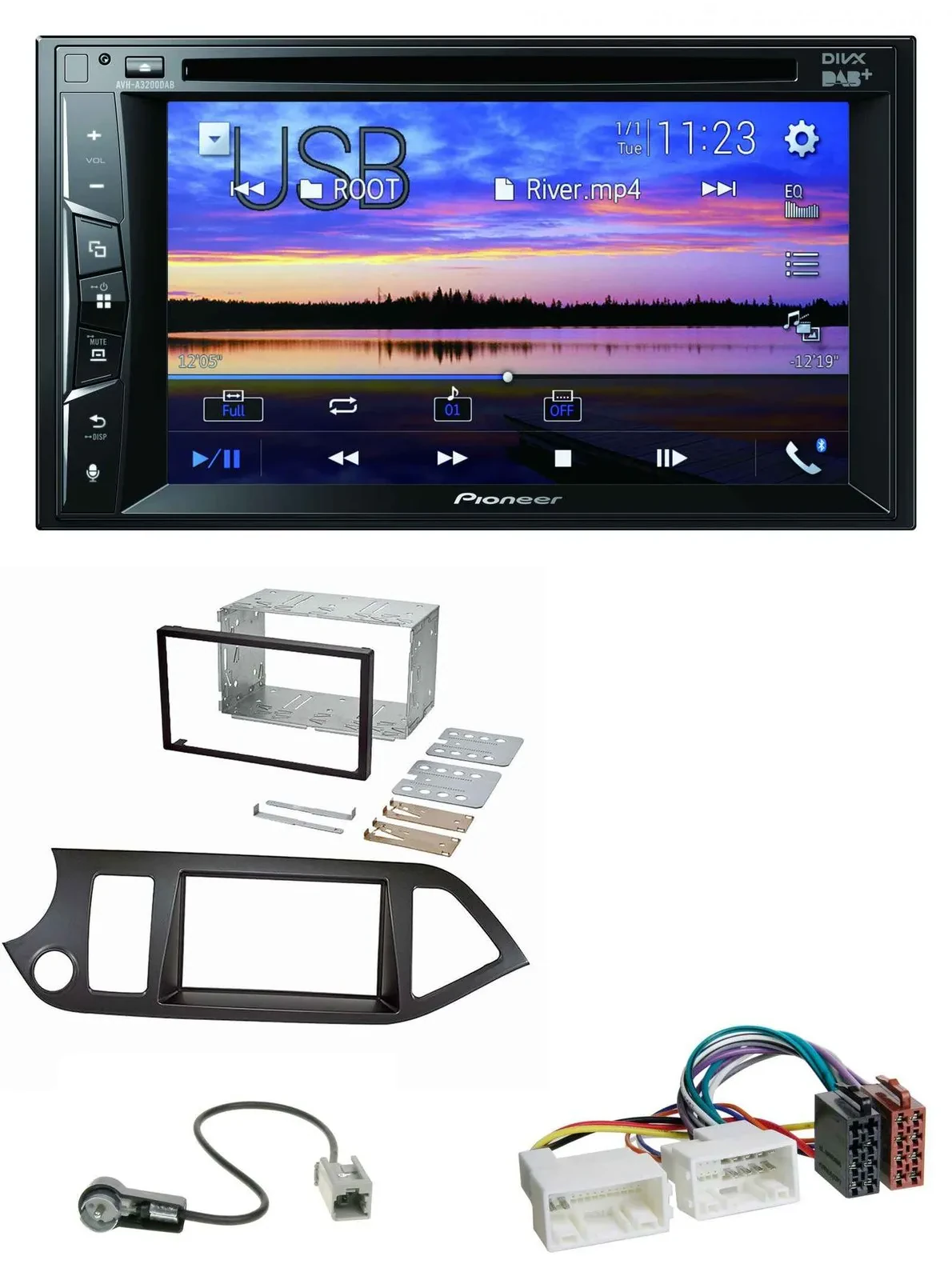 Автомагнитола Pioneer 2DIN, Bluetooth, USB, DVD, DAB, MP3, для Kia Picanto (с 2011), поддержка Start-Stop