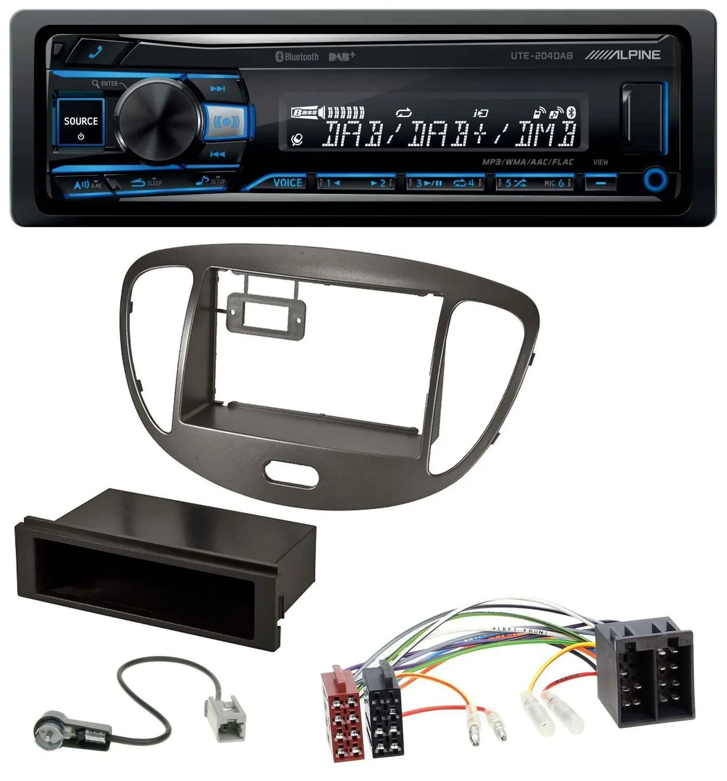 Автомагнитола Alpine USB, Bluetooth, DAB, MP3 для Hyundai i10 (2008–2013), тёмно-серый