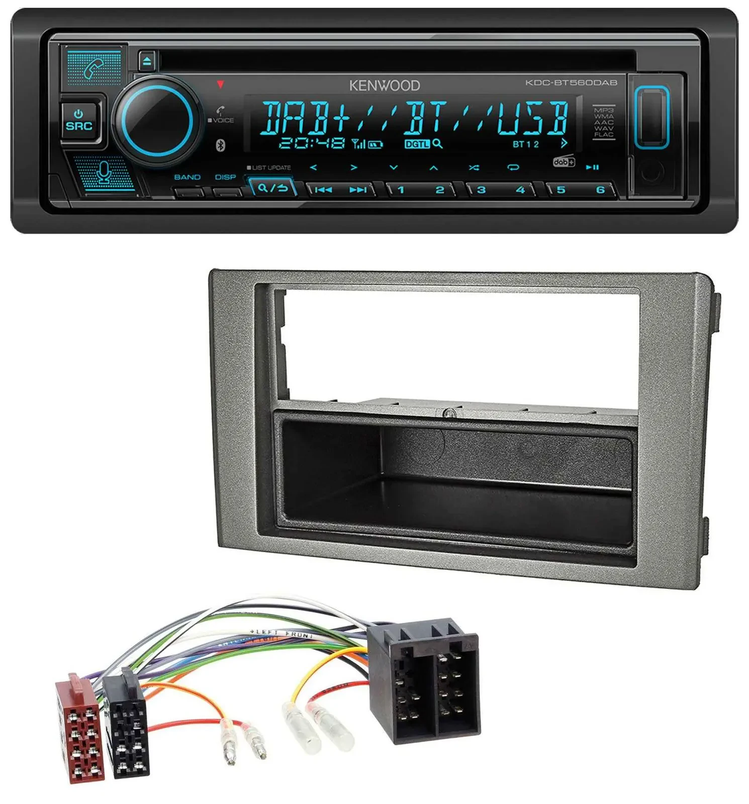 Автомагнитола для Iveco Daily Kenwood Bluetooth, DAB, CD/MP3, USB, тёмно-серый (2006–2014)