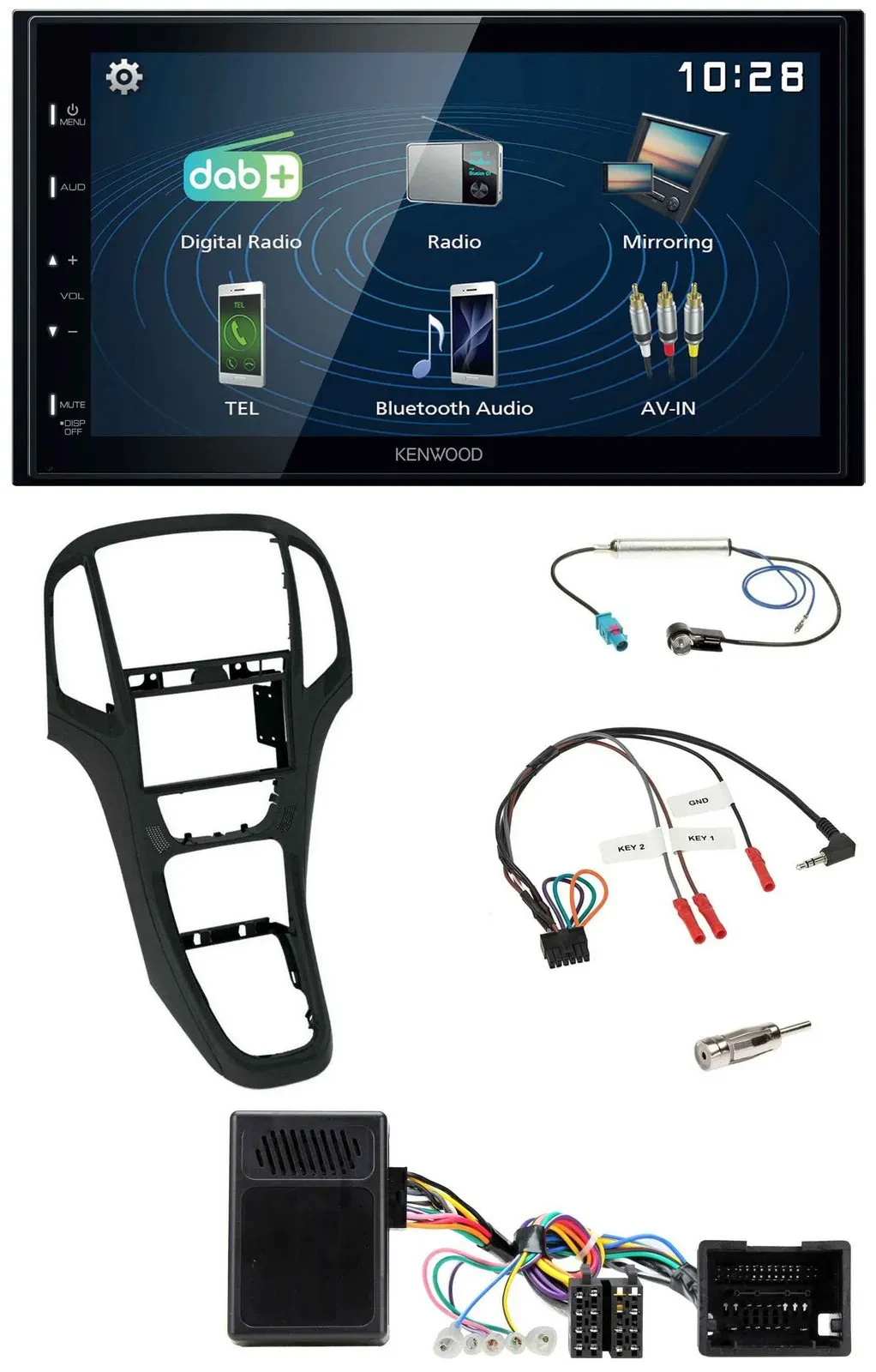 Kenwood 2DIN Bluetooth Lenkrad USB DAB Autoradio für Opel Astra ab 09 Perlschwar