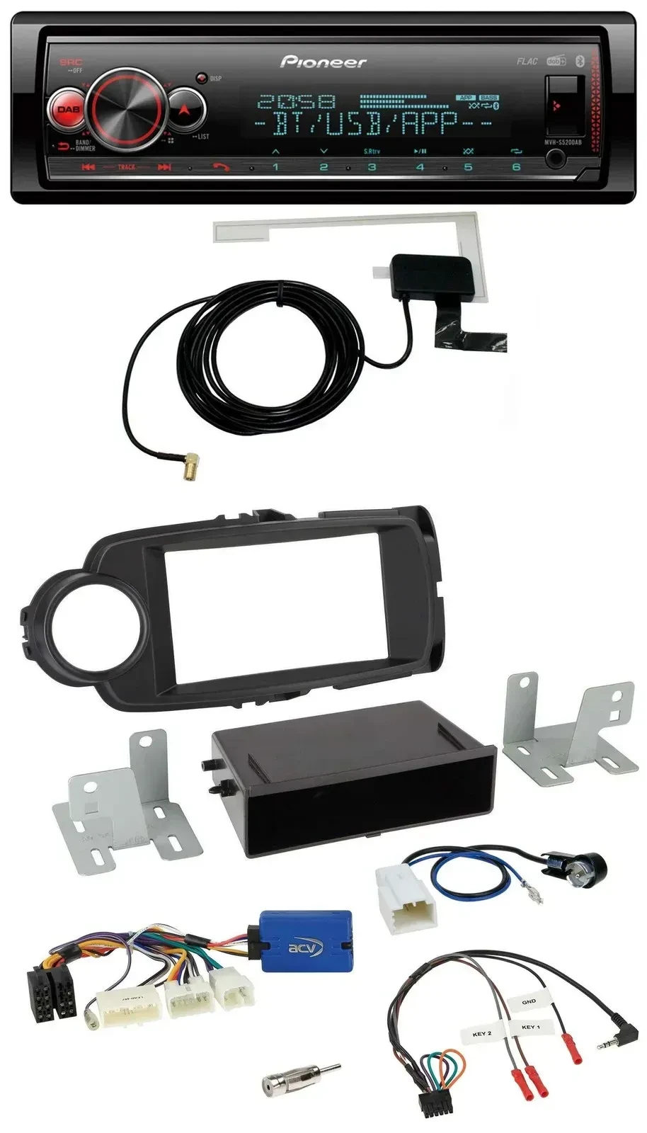 Автомагнитола для Toyota Yaris (с 2014) Pioneer Bluetooth DAB USB, поддержка управления на руле, черный