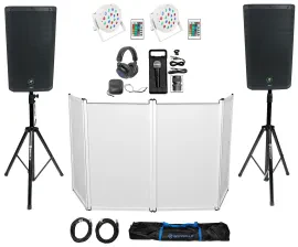 DJ Package w/2) Mackie Thrash212 GO 12" PA Speakers+Facade+Mic+Headphones+Stands