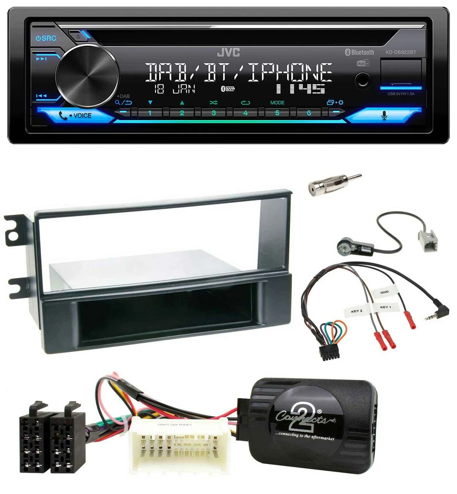 JVC Bluetooth Lenkrad USB DAB CD Autoradio für Kia Sportage II 2008-2010