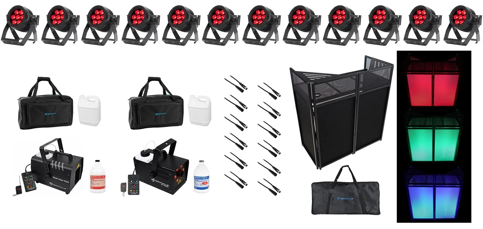 Прожектор American DJ Encore LP7IP PAR wash, уличный, DMX (набор, 12 шт.) с хейзером, дым-машиной, сумками и кабелями