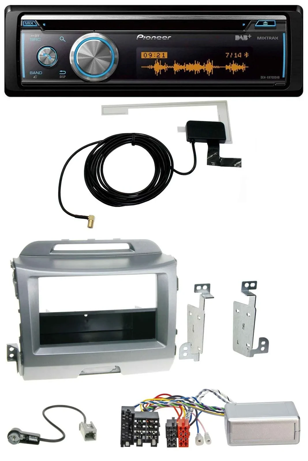 Автомагнитола Pioneer Bluetooth, DAB, USB, CD для Kia Sportage 3 (2010–2015), серебристая