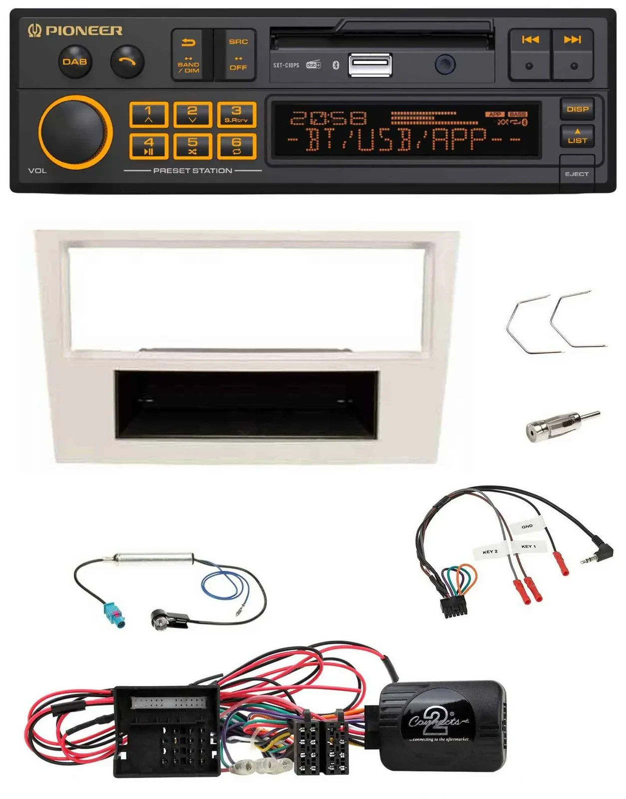 Pioneer DAB Lenkrad USB Bluetooth Autoradio für Opel Corsa D perl-weiss 09-14