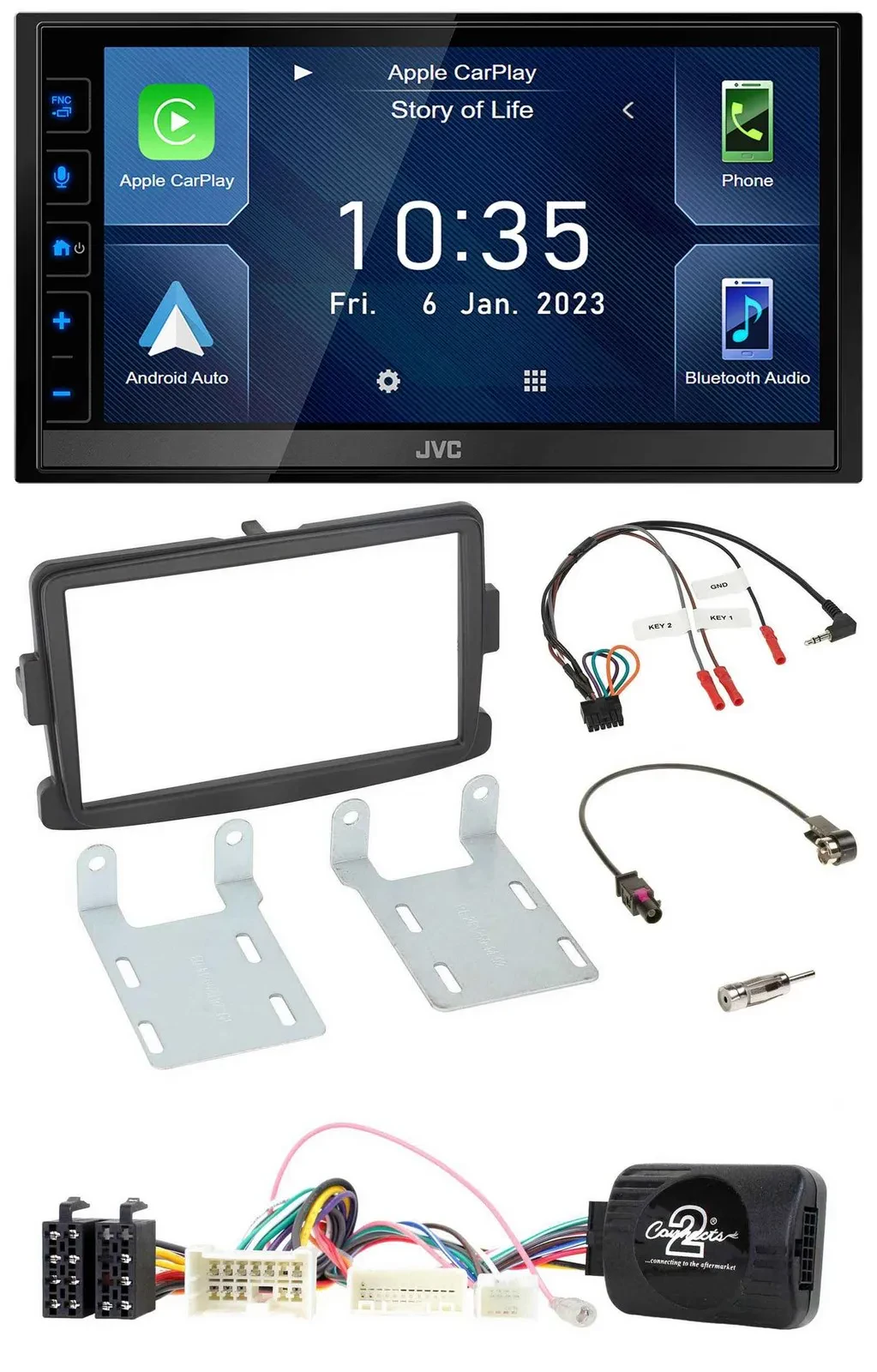 JVC DAB Bluetooth Lenkrad USB 2DIN Autoradio für Dacia ab 2012 schwarz