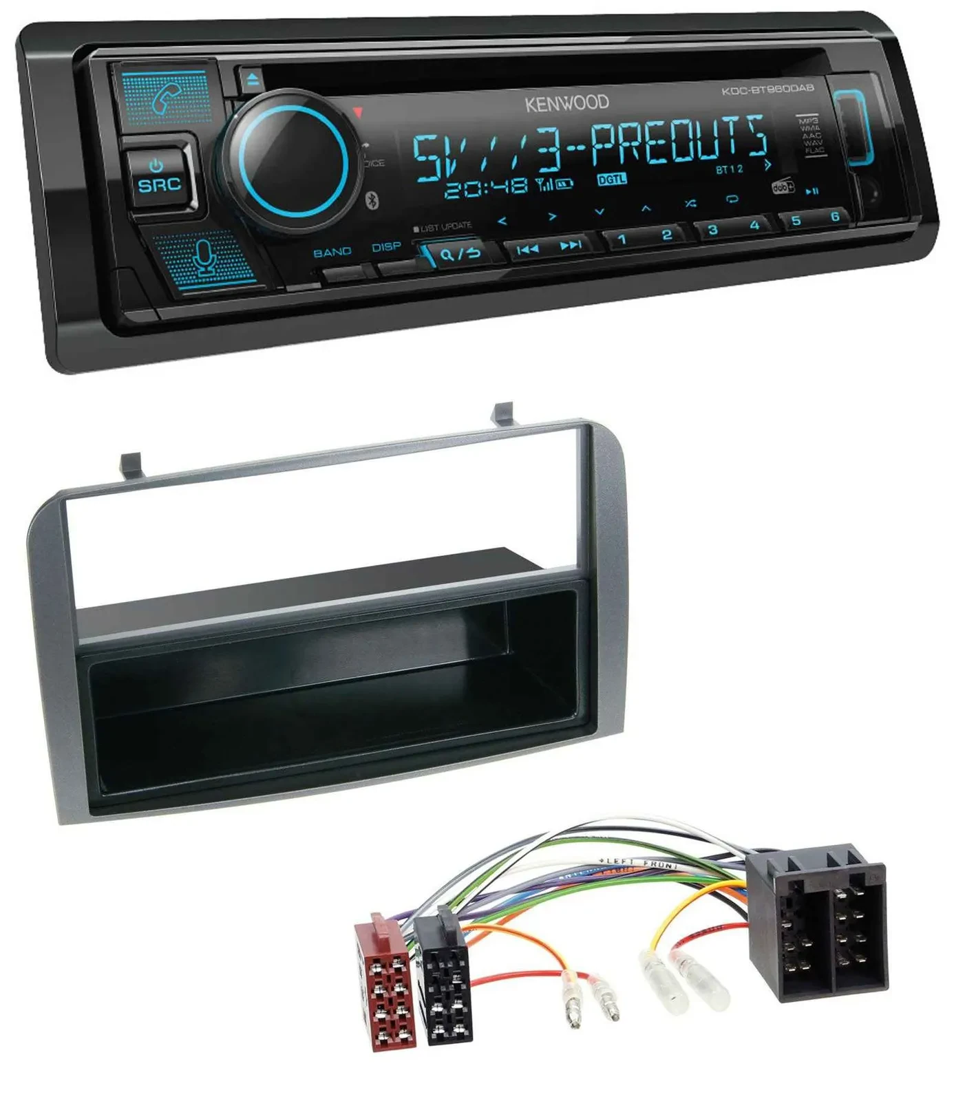 Kenwood Bluetooth USB CD MP3 DAB Autoradio für Alfa Romeo 147 GT Ablagefach anth