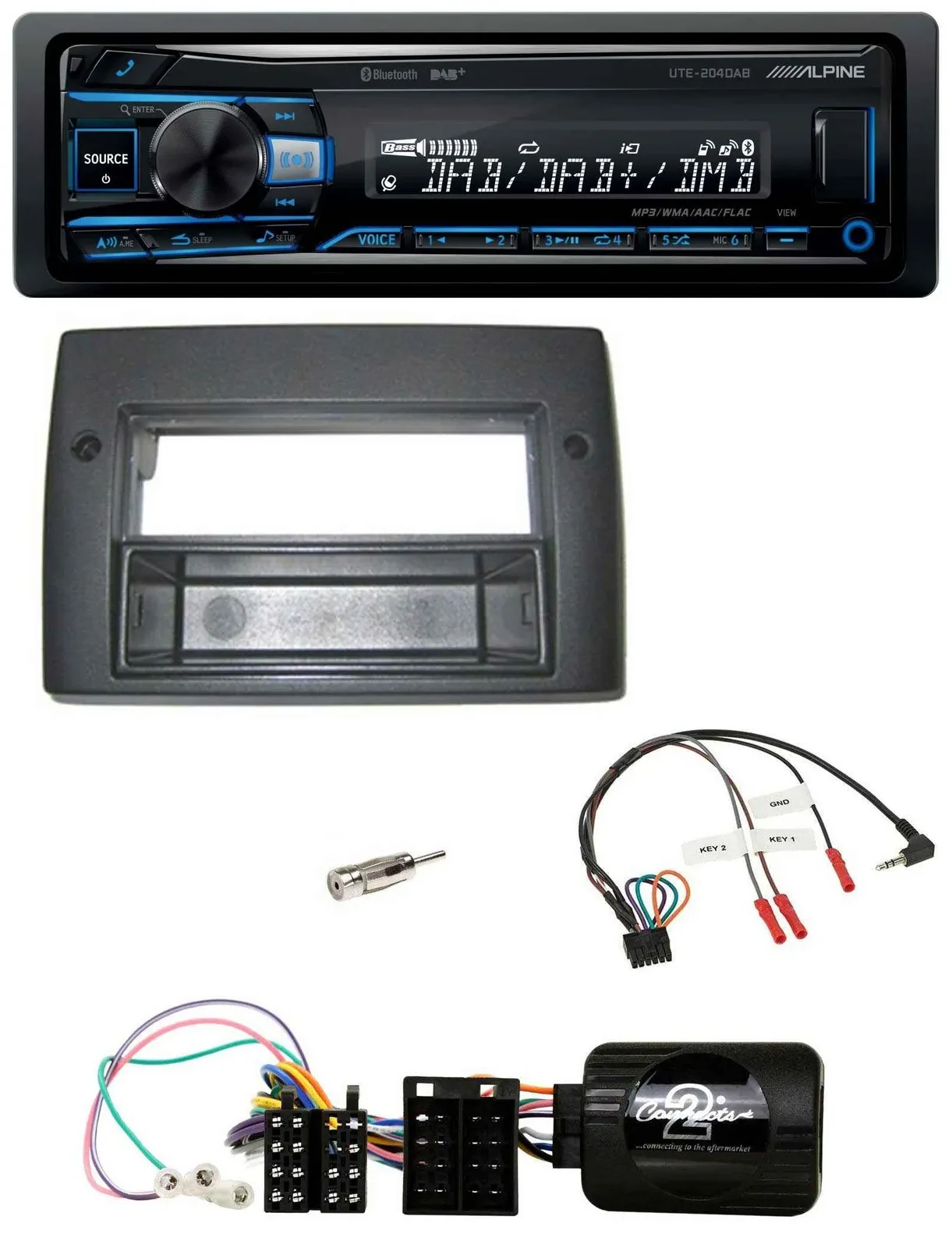 Alpine USB Bluetooth DAB Lenkrad Autoradio für Fiat Stilo 2001-2007 Profi Ablage