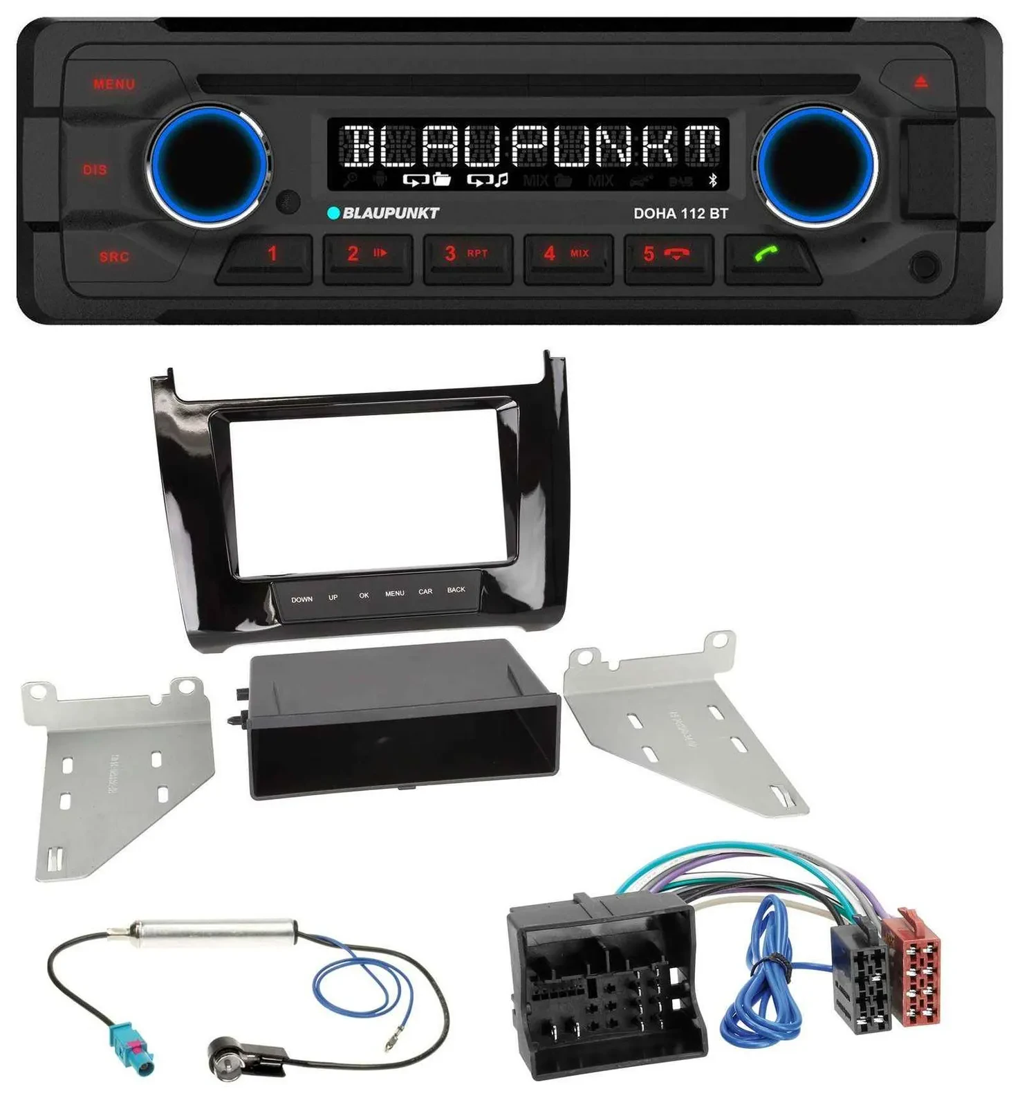 Blaupunkt AUX MP3 CD Bluetooth USB Autoradio für VW Polo (ab 14) - piano-schwarz