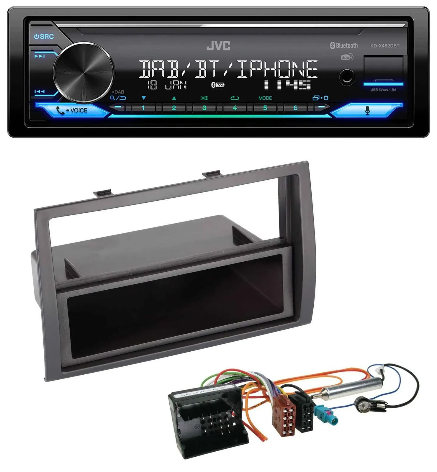 Автомагнитола JVC Bluetooth, DAB, USB, MP3 для Citroen Jumper (2006–2011) Quadlock