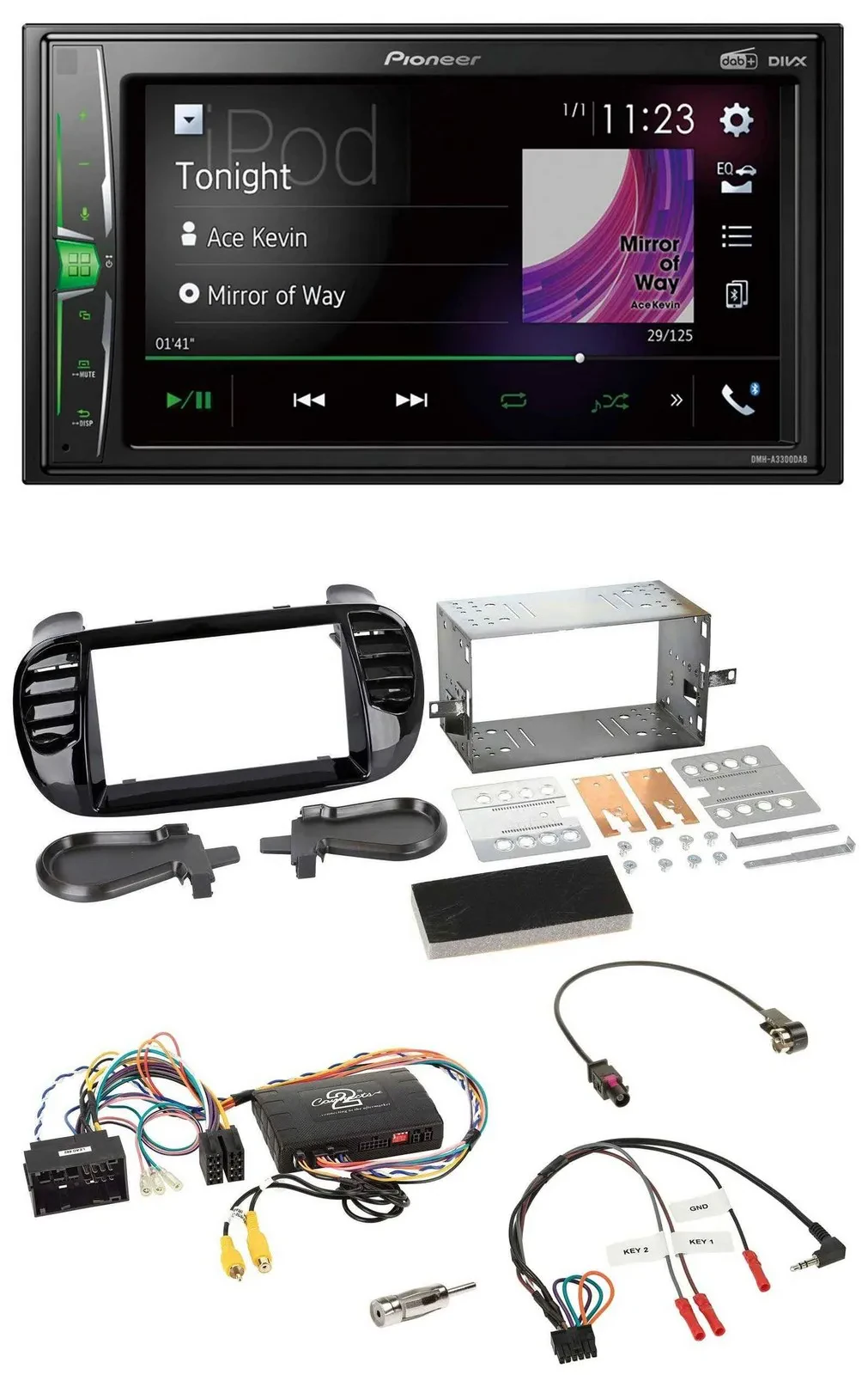 Pioneer 2DIN Lenkrad DAB USB Bluetooth Autoradio für Fiat 500 2014-2015 schwarz
