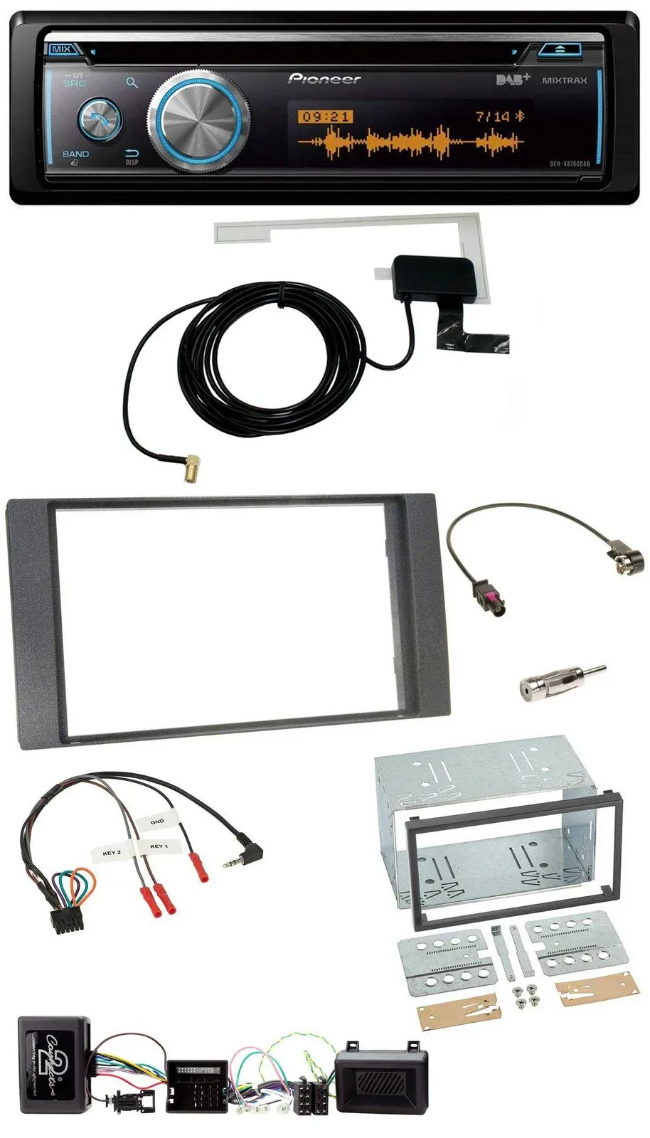 Автомагнитола Pioneer Bluetooth DAB USB CD для Ford Kuga 2008–2012 антрацит с поддержкой кнопок на руле