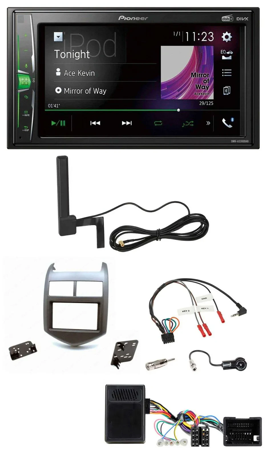 Pioneer MP3 DAB Lenkrad 2DIN Bluetooth Autoradio für Chevrolet Aveo ab 11 dunkel