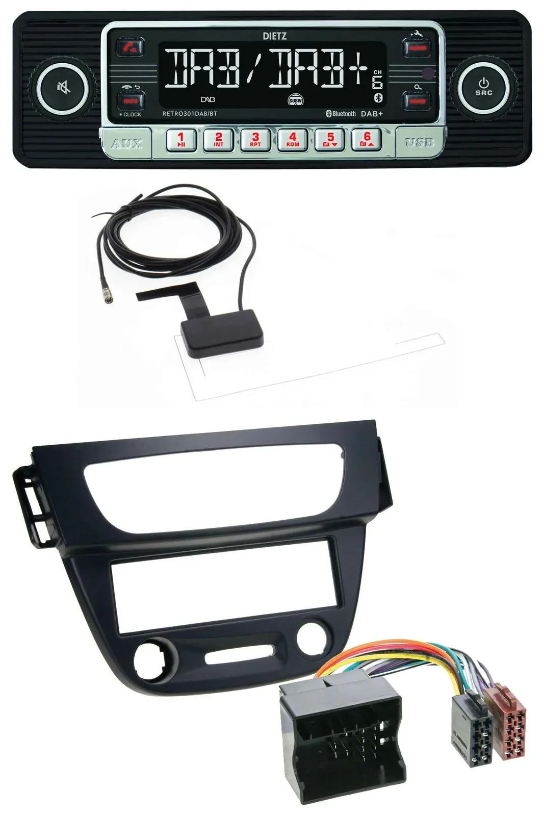 Dietz DAB Bluetooth USB MP3 Autoradio für Renault Megane 3 09-14 Quadlock schwar