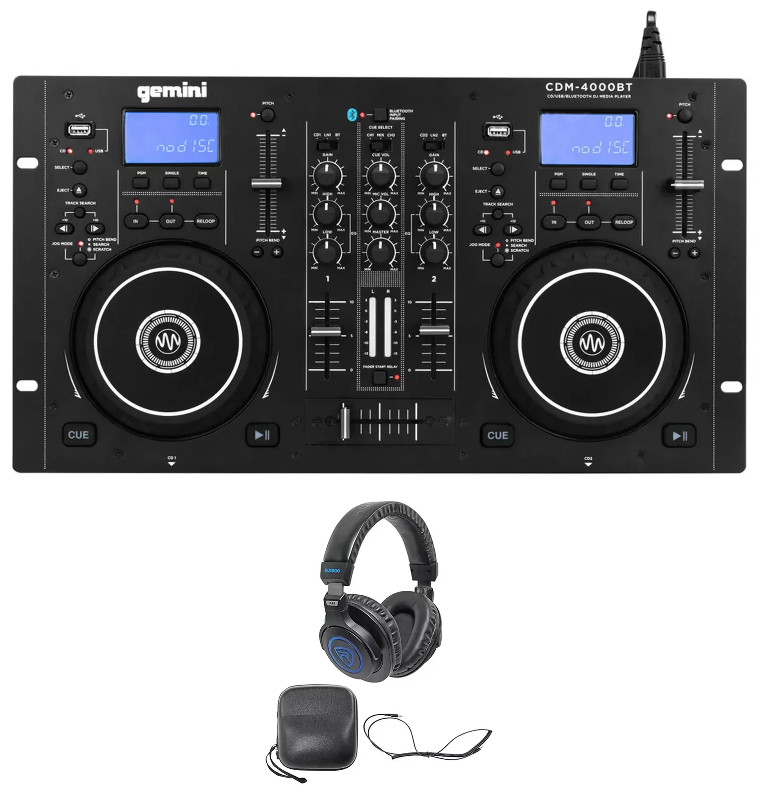 Медиаплеер для DJ Gemini CDM-4000BT двухдековый, CD/USB, Bluetooth, с микшером (набор)