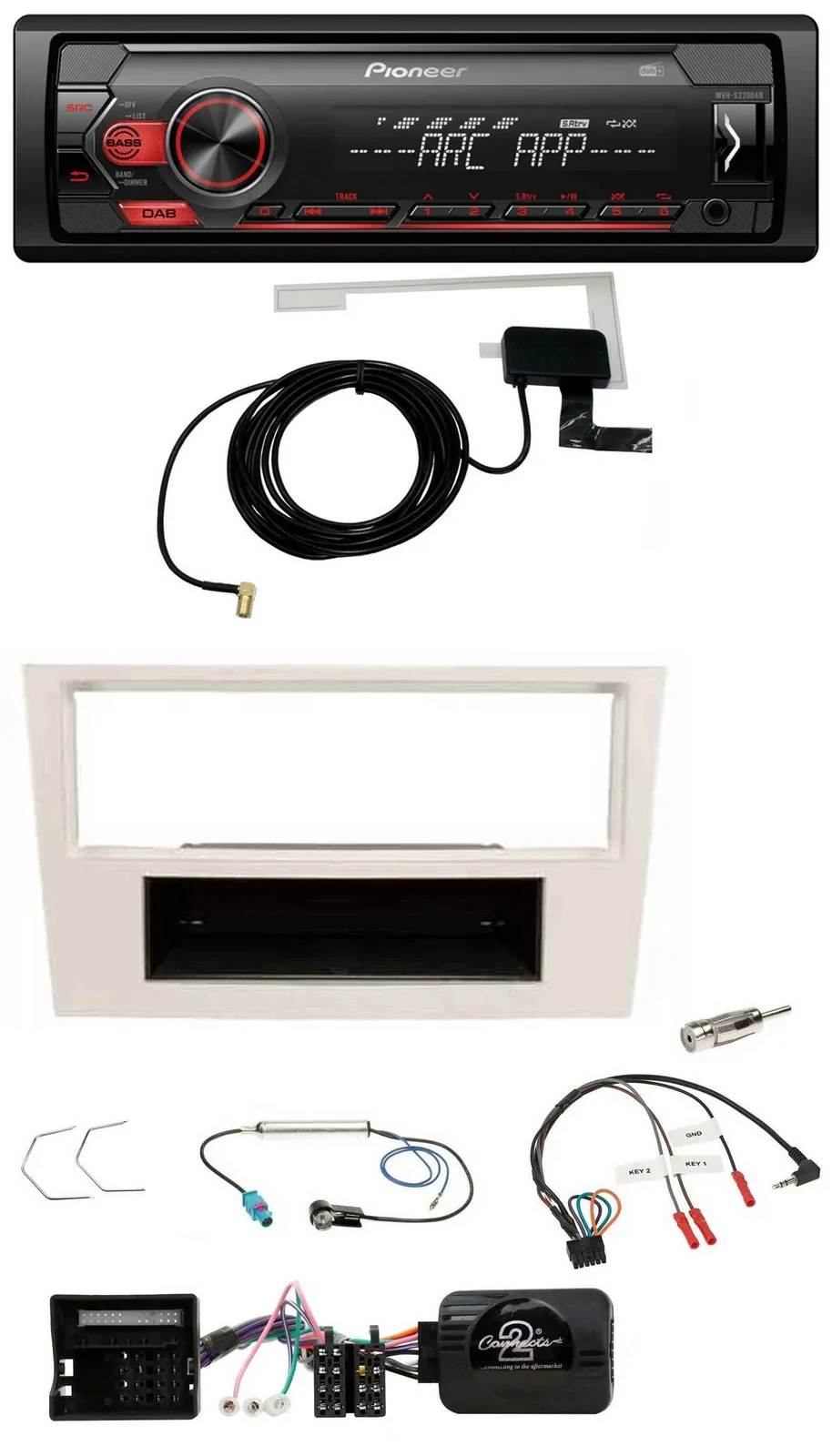 Pioneer 1DIN USB DAB MP3 Lenkrad Autoradio für Opel Corsa D 2006-2008 perl-weiss