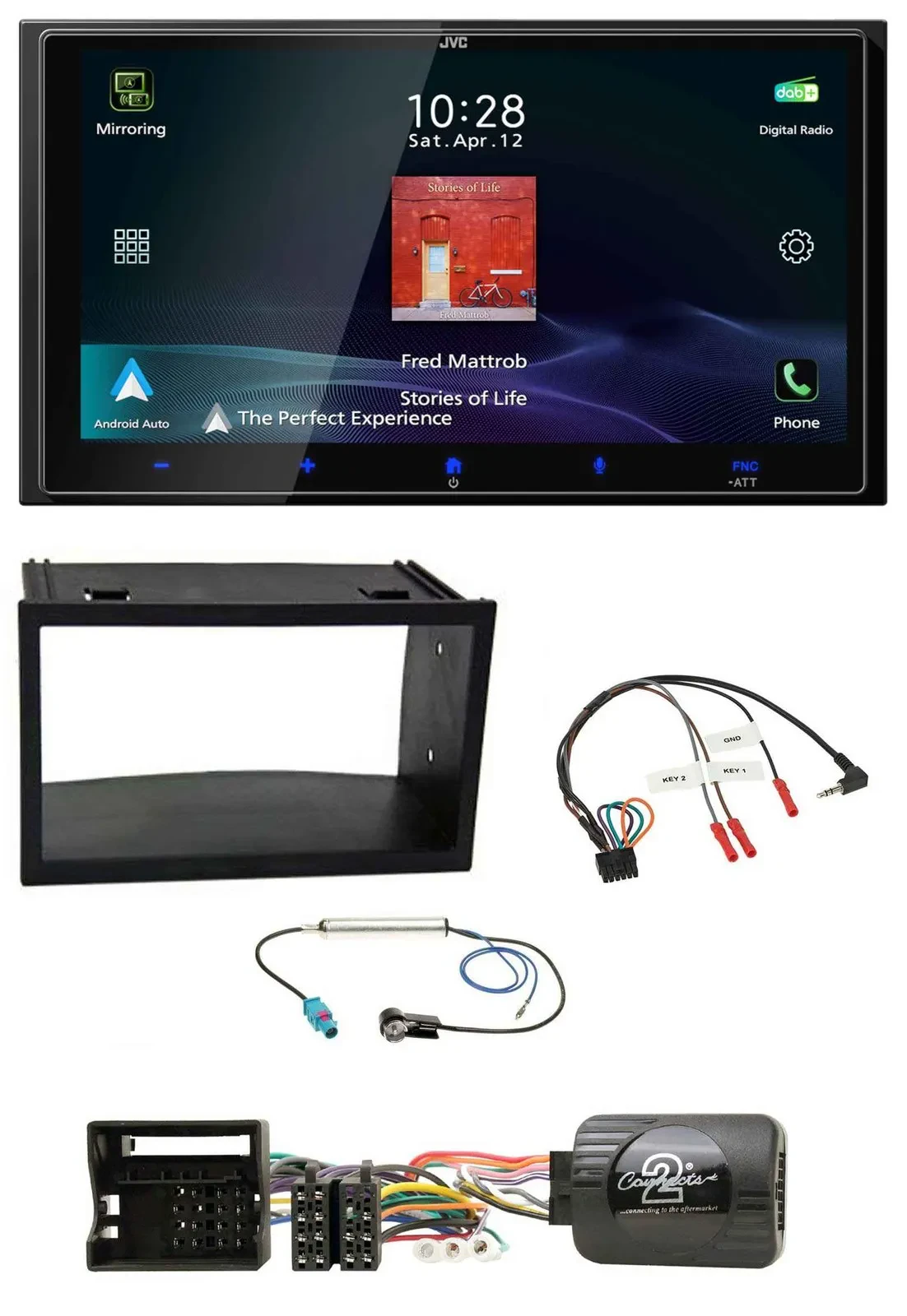 JVC USB Bluetooth 2DIN DAB Lenkrad Autoradio für VW Polo Passat Quadlock