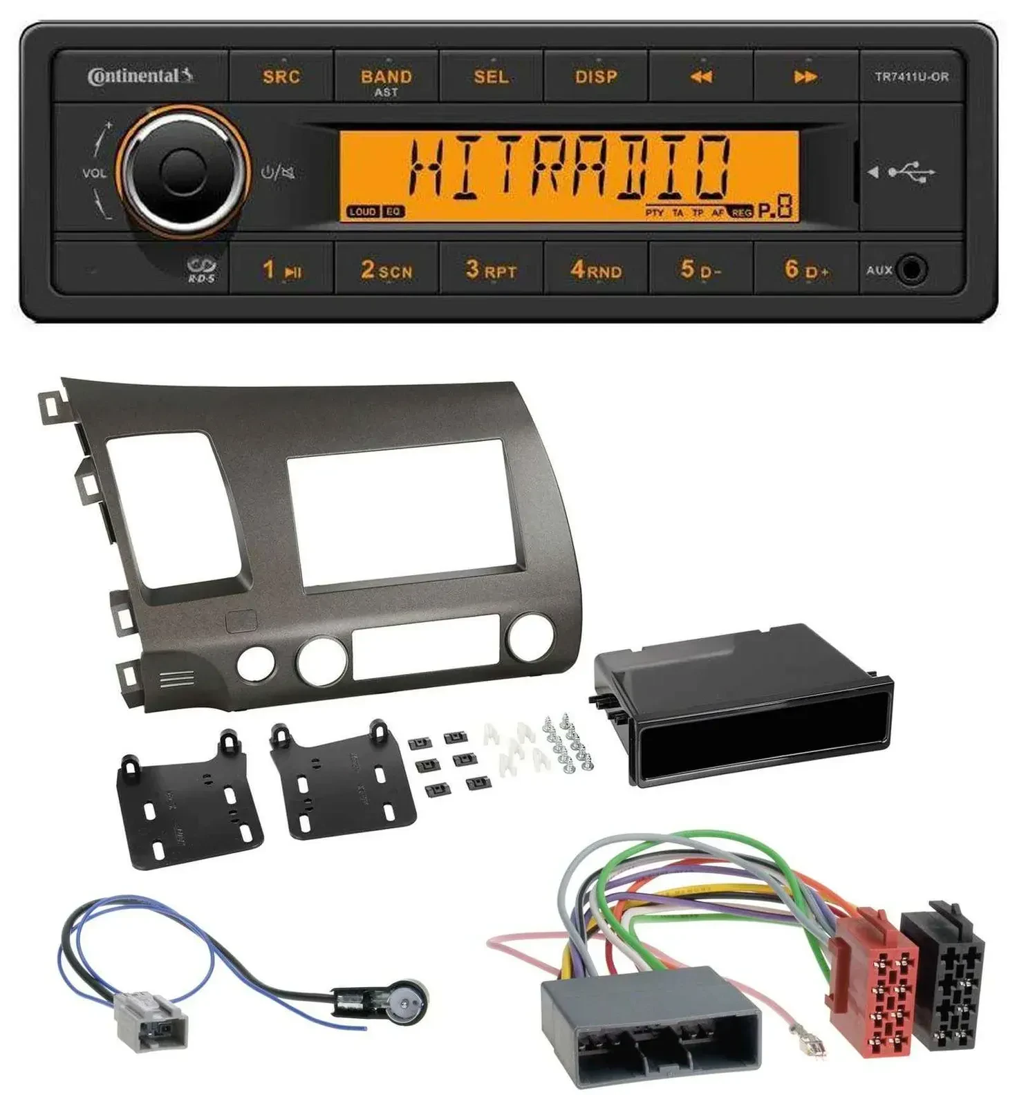 Continental 1DIN USB AUX MP3 Autoradio für Honda Civic Hybrid FD3 06-10 anthrazi
