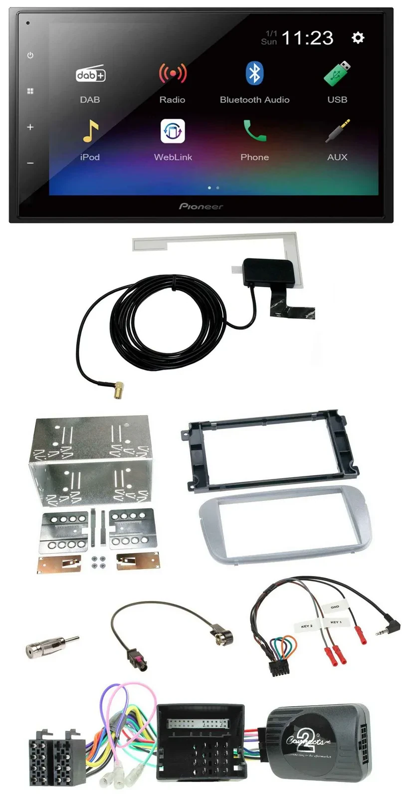 Автомагнитола Pioneer 2DIN DAB, Bluetooth, USB для Ford Mondeo/S-Max, серебристая