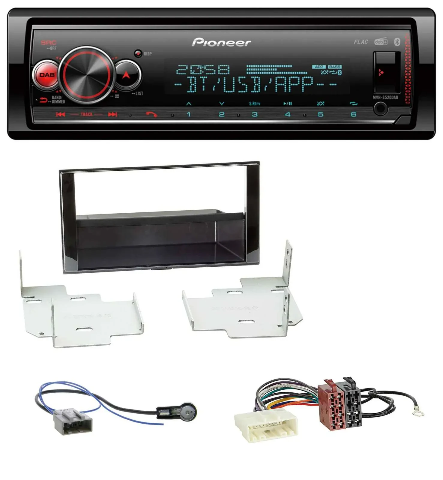 Автомагнитола Pioneer Bluetooth USB MP3 DAB для Nissan Micra (2013–2017) черный глянец