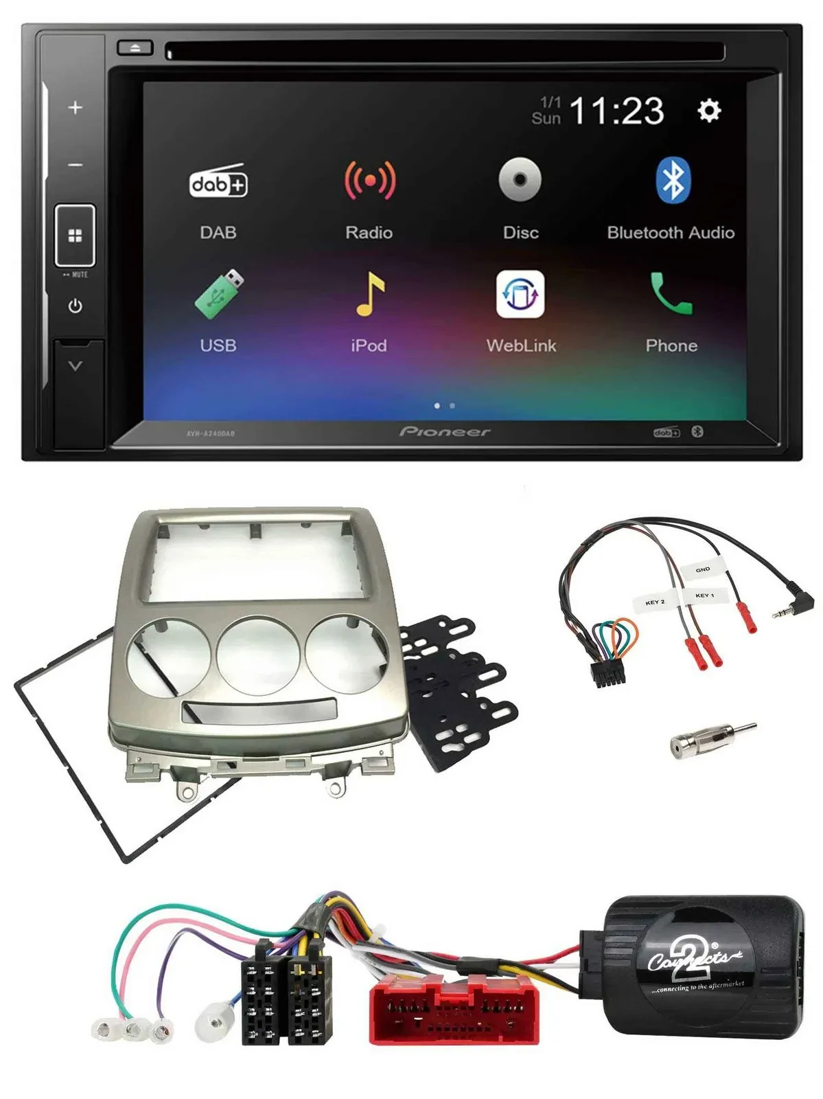 Pioneer Bluetooth Lenkrad USB 2DIN DAB DVD Autoradio für Mazda 5 CR 2005-2010 si