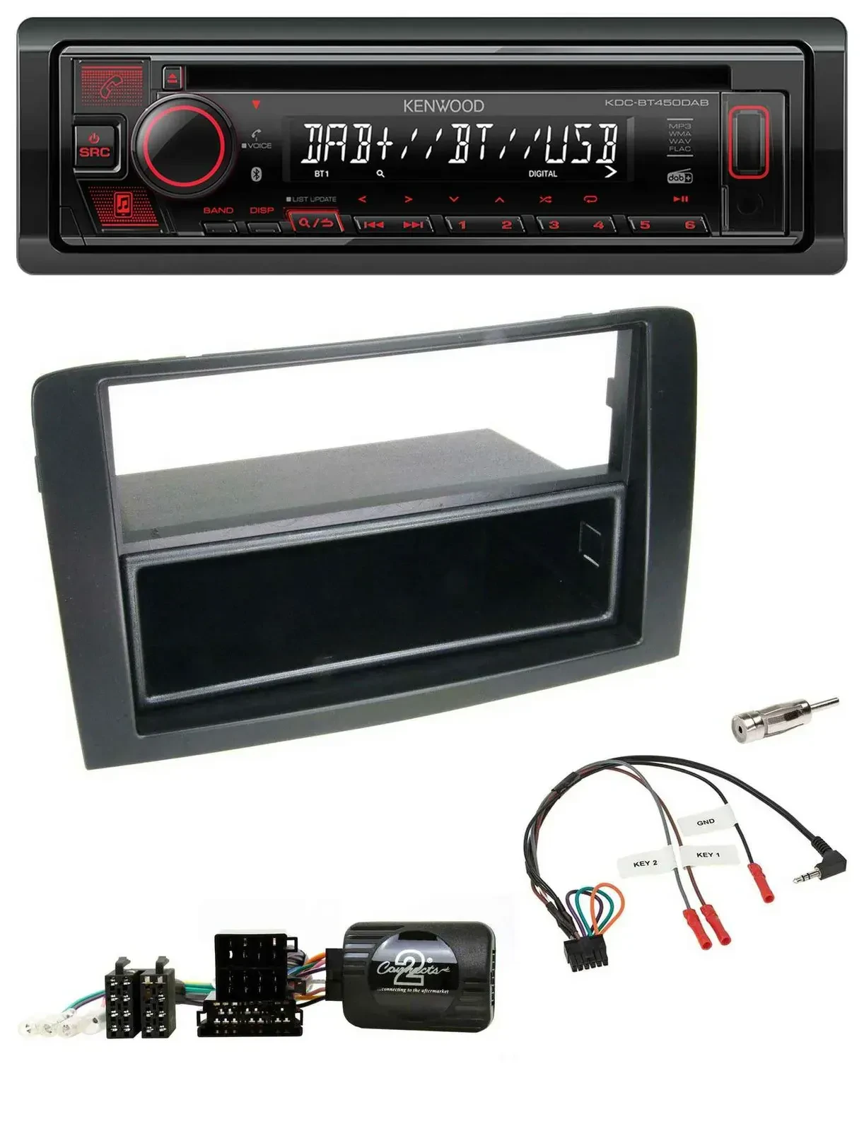 Автомагнитола Kenwood CD USB Bluetooth DAB для Fiat Idea 2006–2012 черный