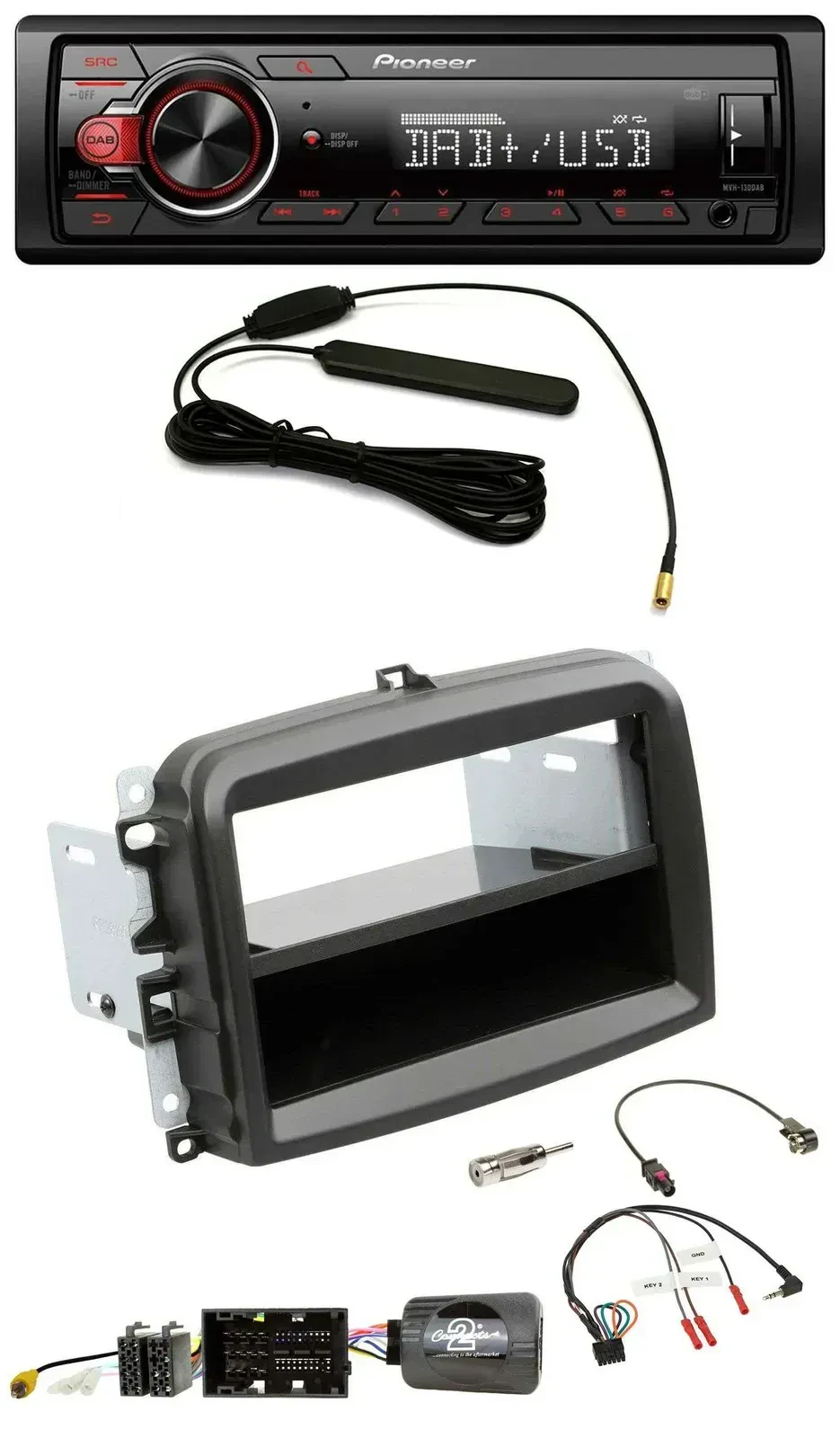 Автомагнитола Pioneer 1 DIN, DAB, USB, MP3, для Fiat 500L (с 2012), поддержка кнопок на руле